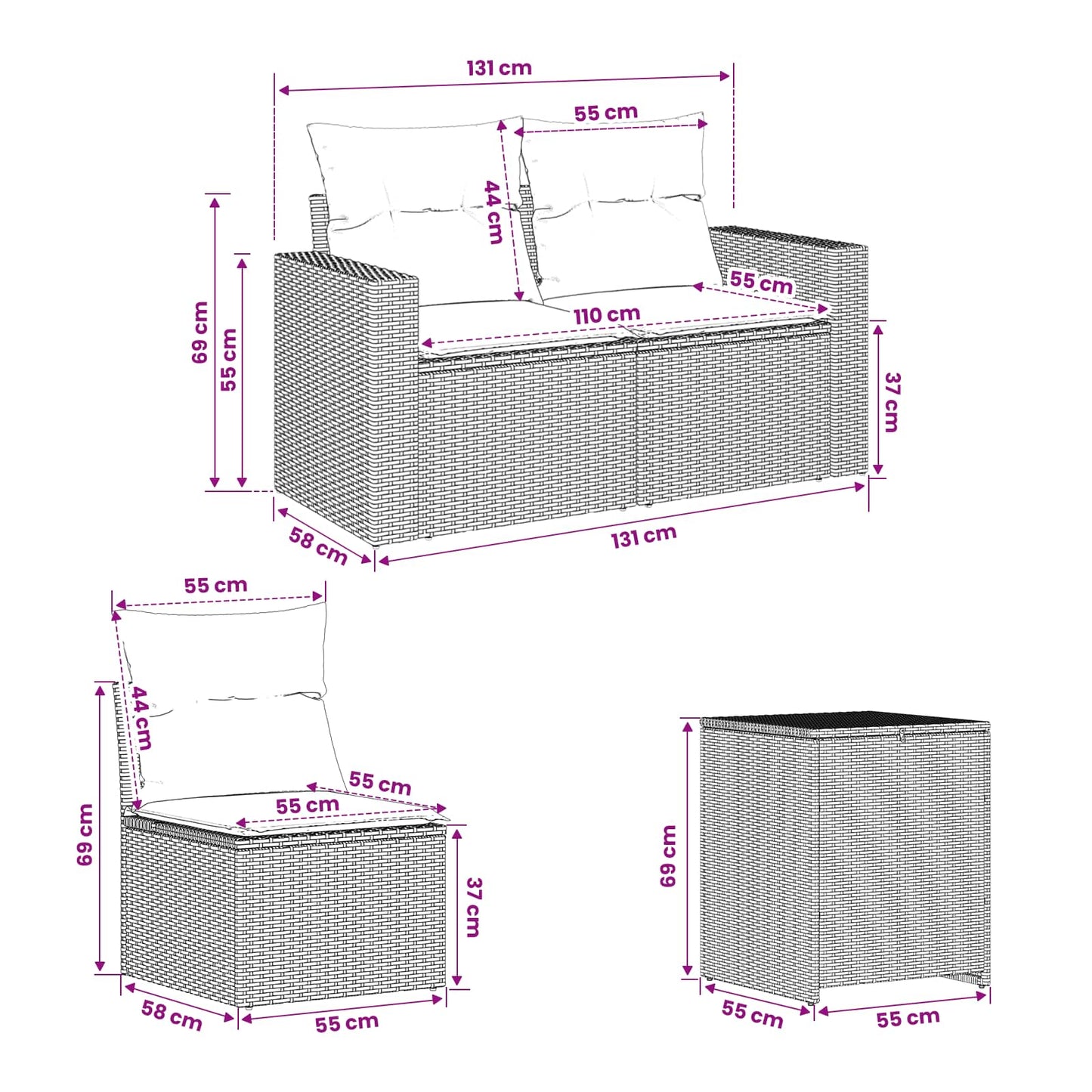 Bankstel 7 pcs Zwart en Blauw Poly Rattan en Staal is nu te koop bij PeponiXL, paradijselijk wonen!