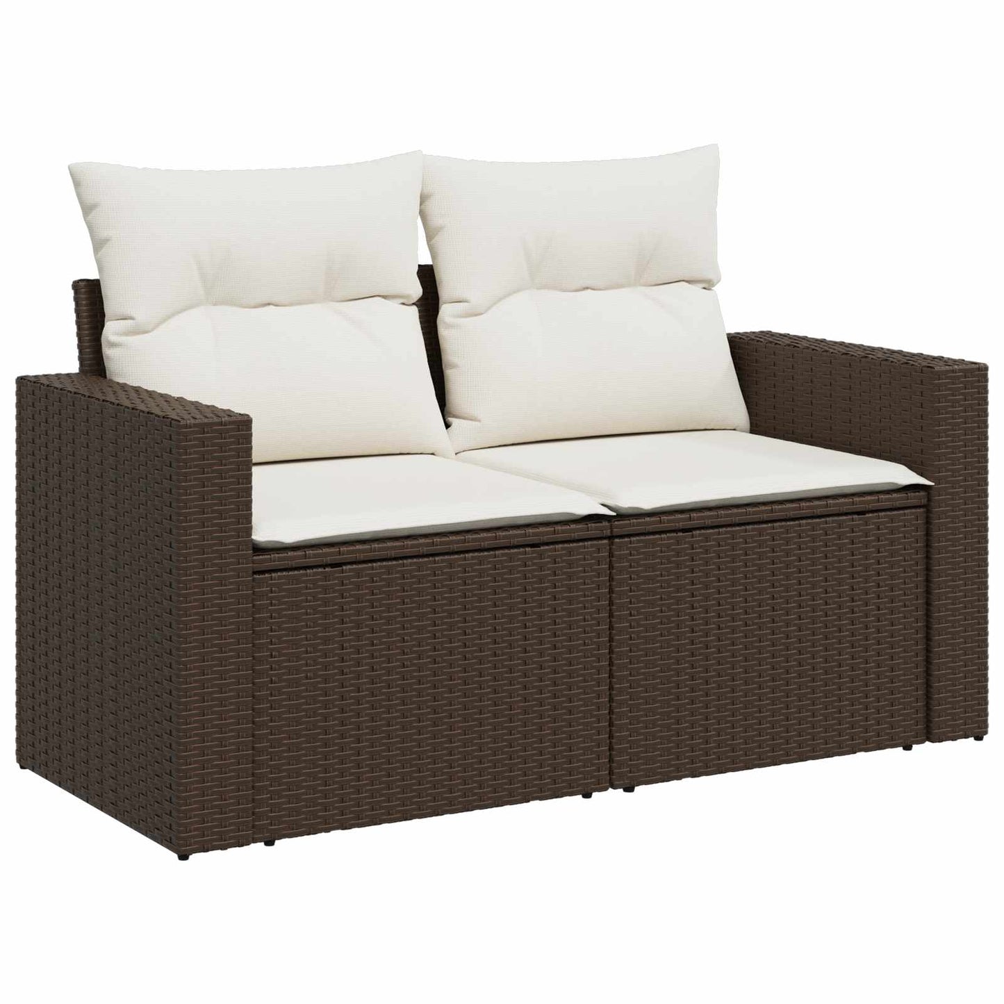 Bankstel 7 pcs Bruin en Crème Wit Poly Rattan en Staal is nu te koop bij PeponiXL, paradijselijk wonen!