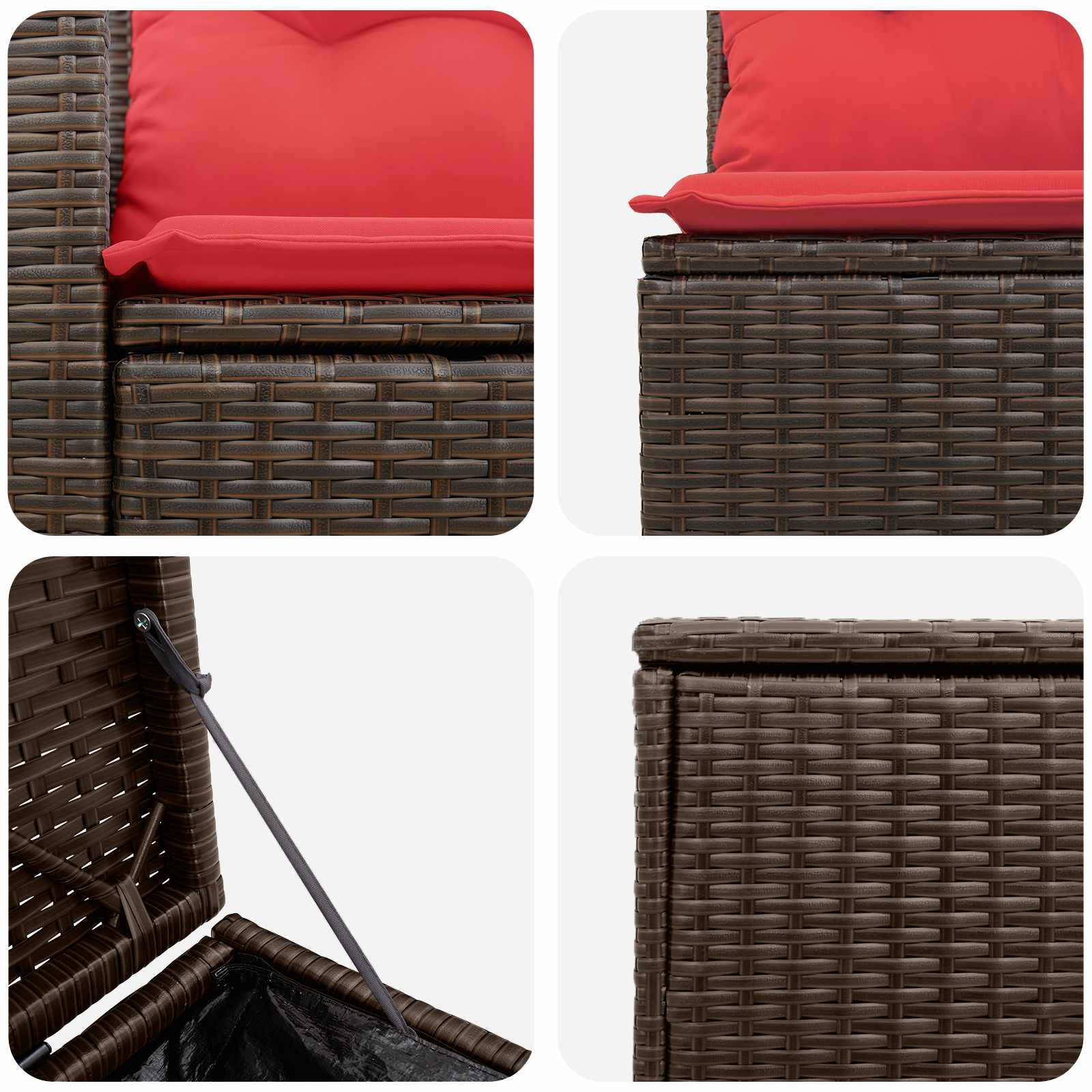 Bankstel 7 pcs Bruin en Rood Poly Rattan en Staal is nu te koop bij PeponiXL, paradijselijk wonen!