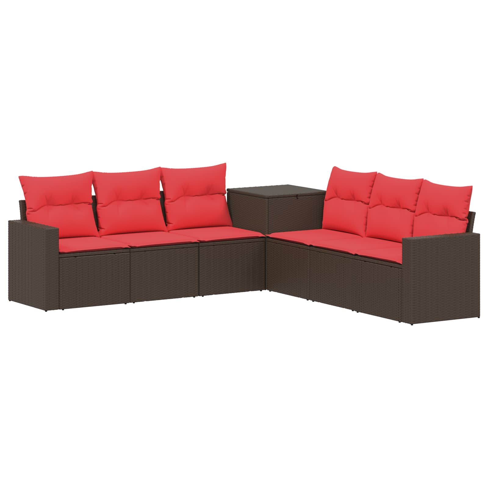 Bankstel 7 pcs Bruin en Rood Poly Rattan en Staal is nu te koop bij PeponiXL, paradijselijk wonen!