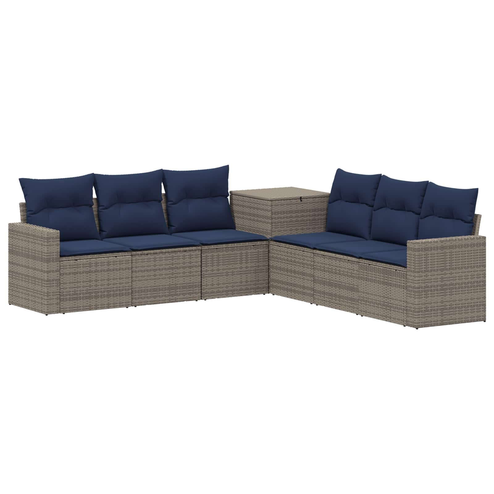 Bankstel 7 pcs Grijs en Marineblauw Poly Rattan en Staal is nu te koop bij PeponiXL, paradijselijk wonen!