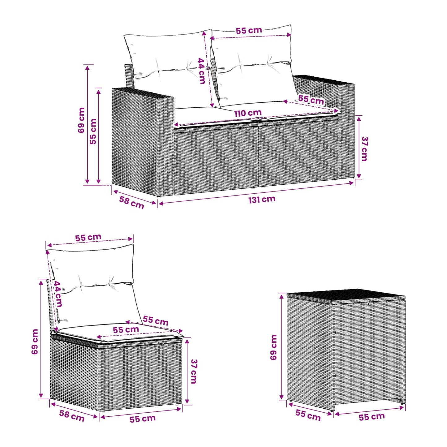 Bankstel 7 pcs Licht Grijs en Donker Grijs Poly Rattan en Staal is nu te koop bij PeponiXL, paradijselijk wonen!