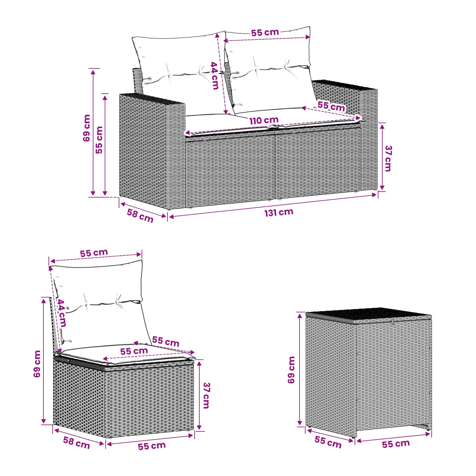 Bankstel 7 pcs Licht Grijs en Donker Grijs Poly Rattan en Staal is nu te koop bij PeponiXL, paradijselijk wonen!