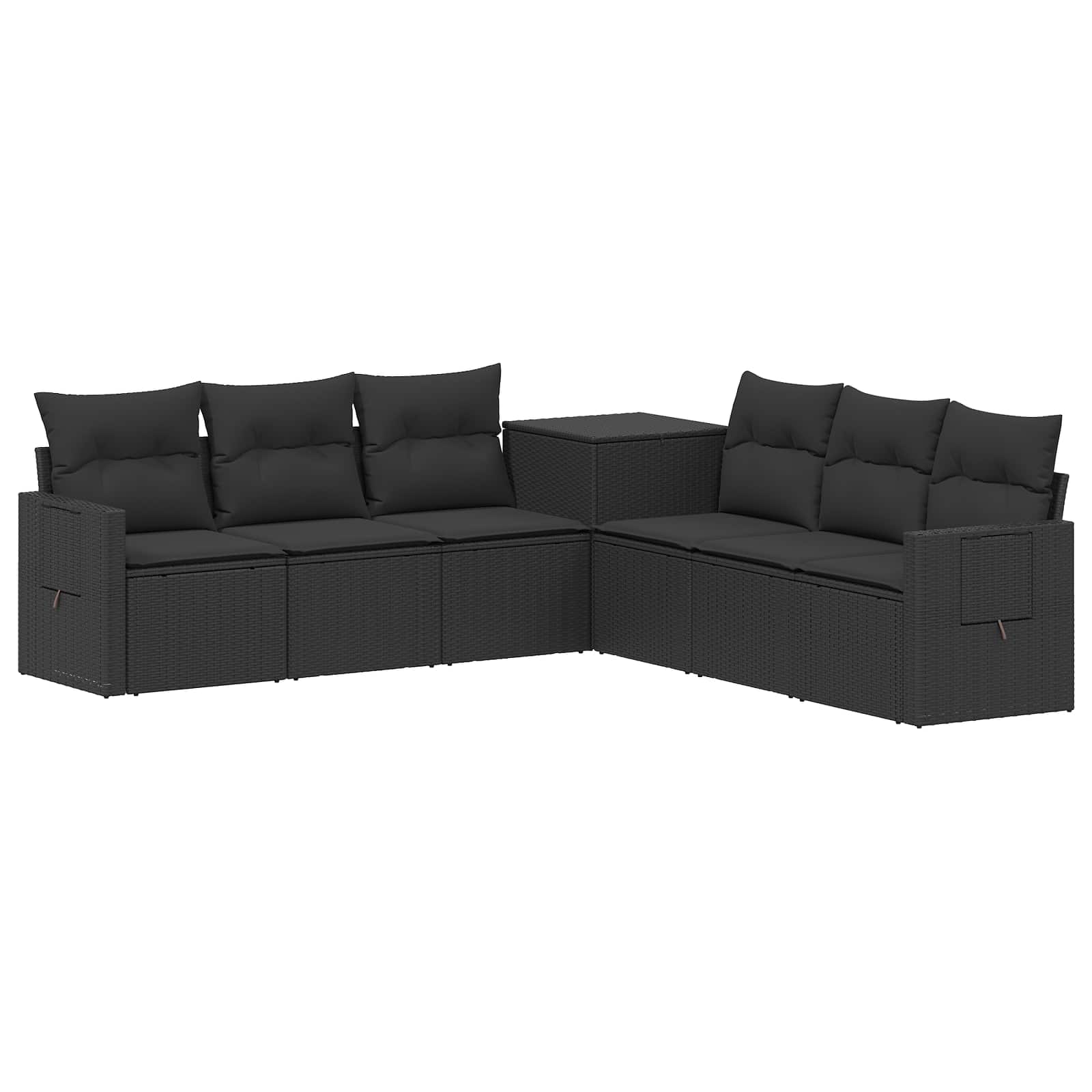 Bankstel 7 pcs Zwart Poly Rattan en Staal is nu te koop bij PeponiXL, paradijselijk wonen!