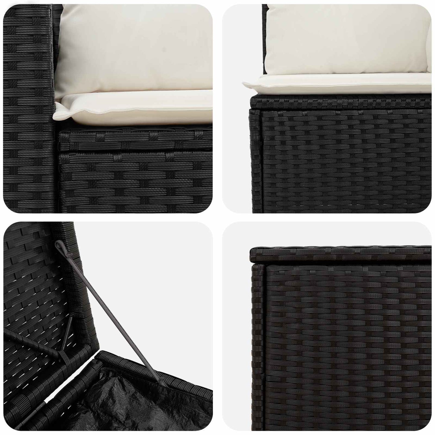 Bankstel 7 pcs Zwart en Cream Wit Poly Rattan en Staal is nu te koop bij PeponiXL, paradijselijk wonen!