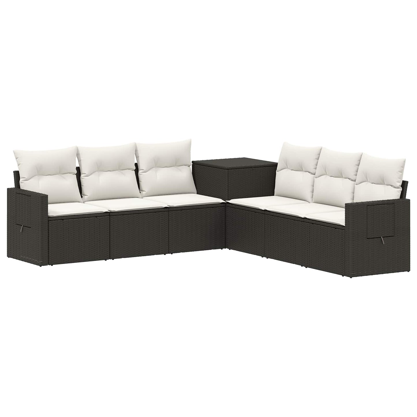 Bankstel 7 pcs Zwart en Cream Wit Poly Rattan en Staal is nu te koop bij PeponiXL, paradijselijk wonen!