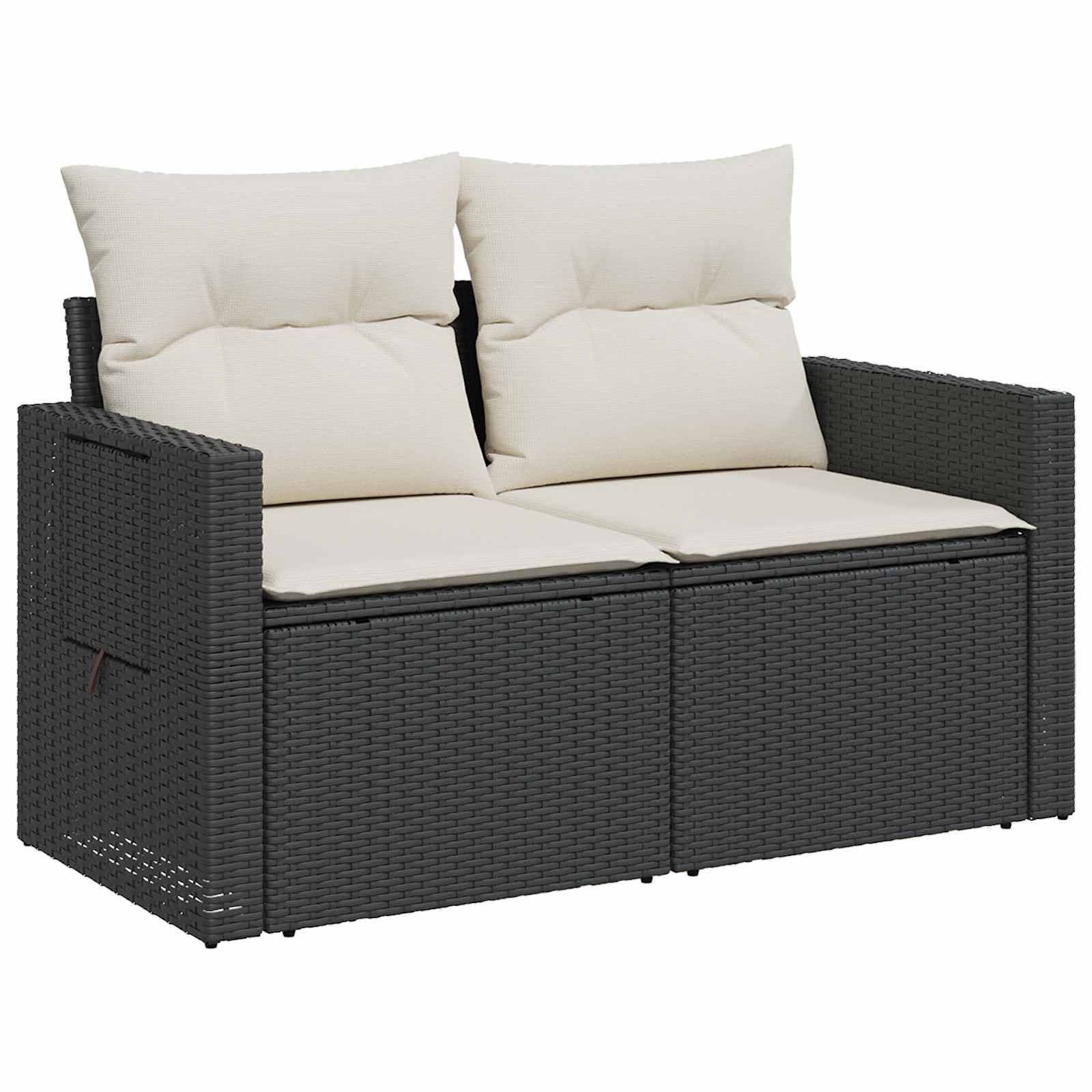 Bankstel 7 pcs Zwart en Cream Wit Poly Rattan en Staal is nu te koop bij PeponiXL, paradijselijk wonen!