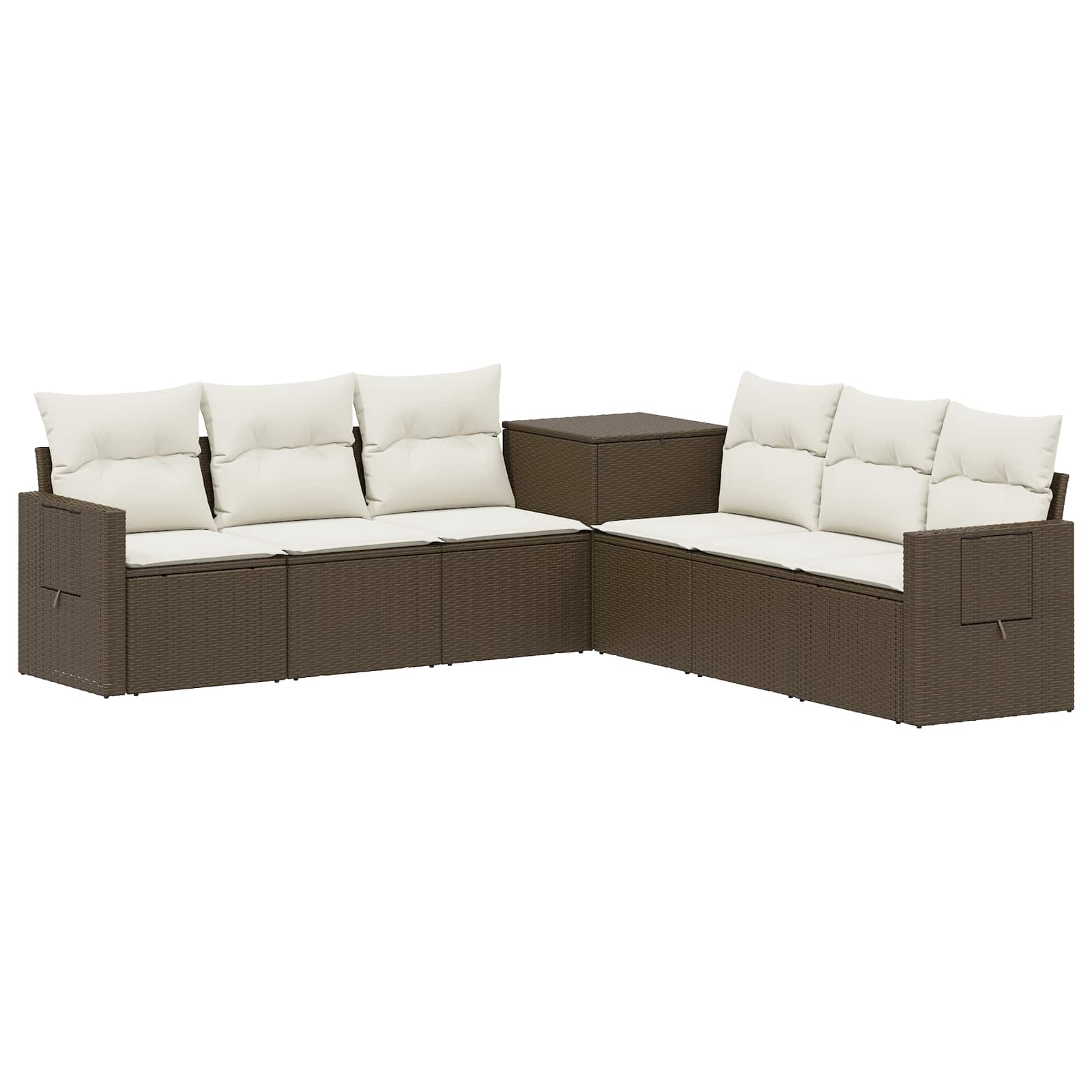 Bankstel 7 pcs Bruin en Crème Wit Poly Rattan en Staal is nu te koop bij PeponiXL, paradijselijk wonen!