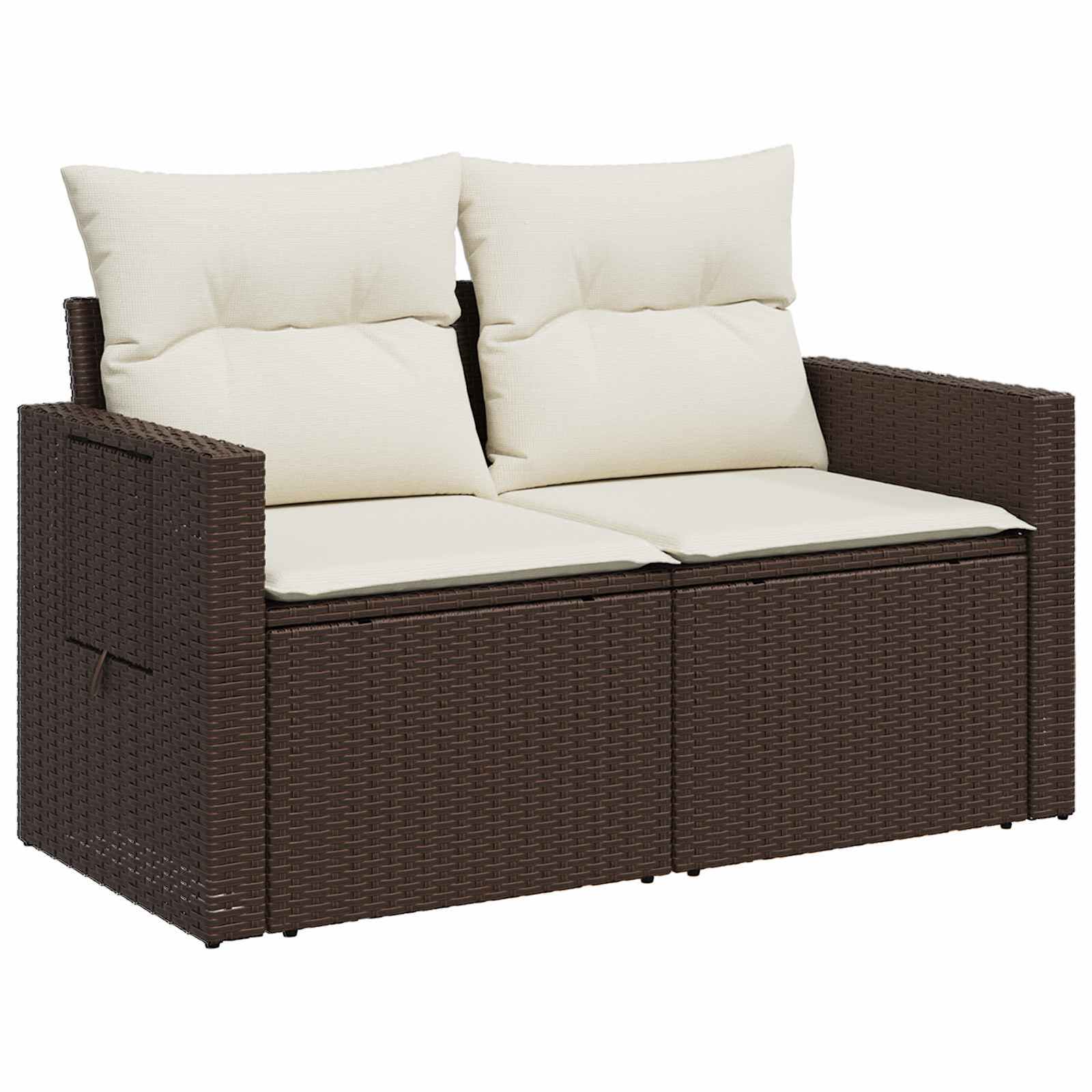 Bankstel 7 pcs Bruin en Crème Wit Poly Rattan en Staal is nu te koop bij PeponiXL, paradijselijk wonen!