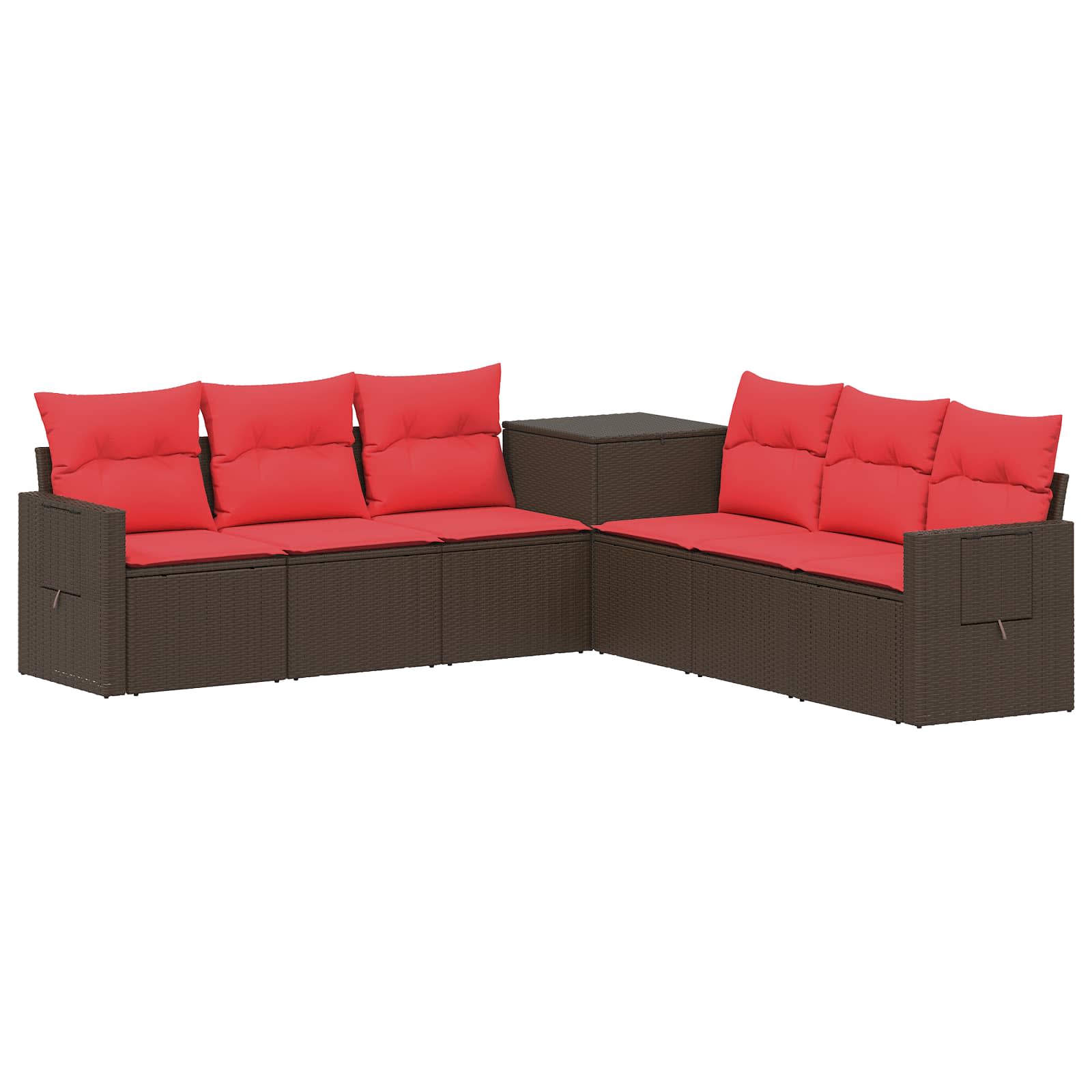 Bankstel 7 pcs Bruin en Rood Poly Rattan en Staal is nu te koop bij PeponiXL, paradijselijk wonen!
