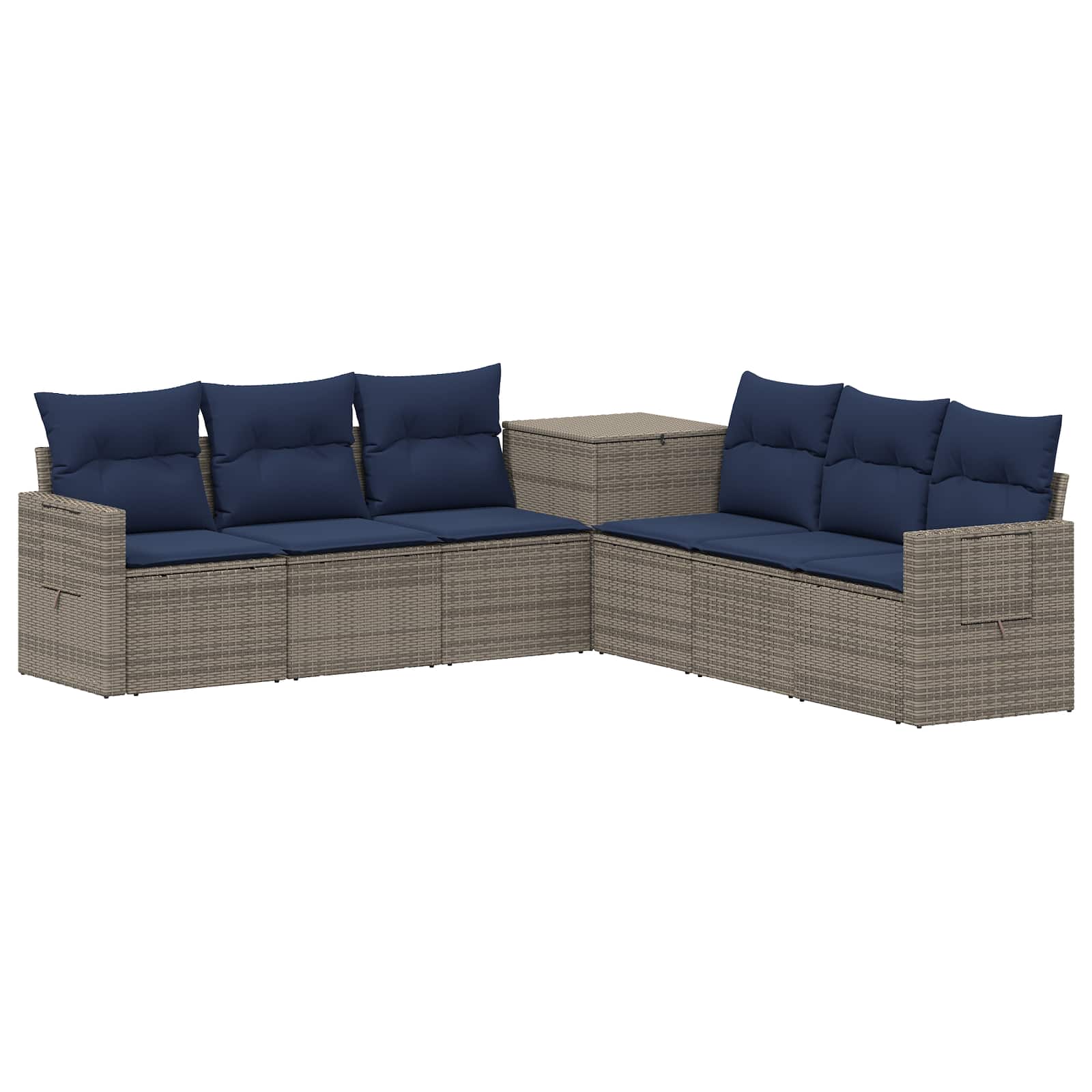 Bankstel 7 pcs Grijs en Marineblauw Poly Rattan en Staal is nu te koop bij PeponiXL, paradijselijk wonen!