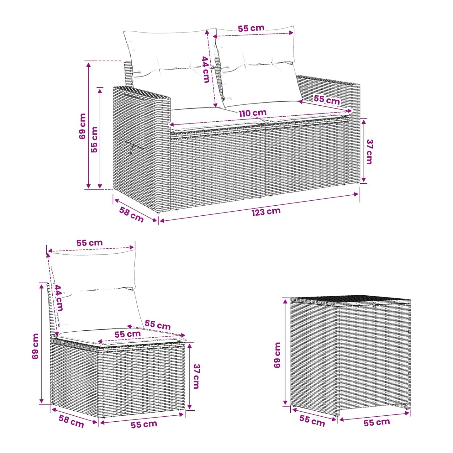 Bankstel 7 pcs Grijs en Marineblauw Poly Rattan en Staal is nu te koop bij PeponiXL, paradijselijk wonen!