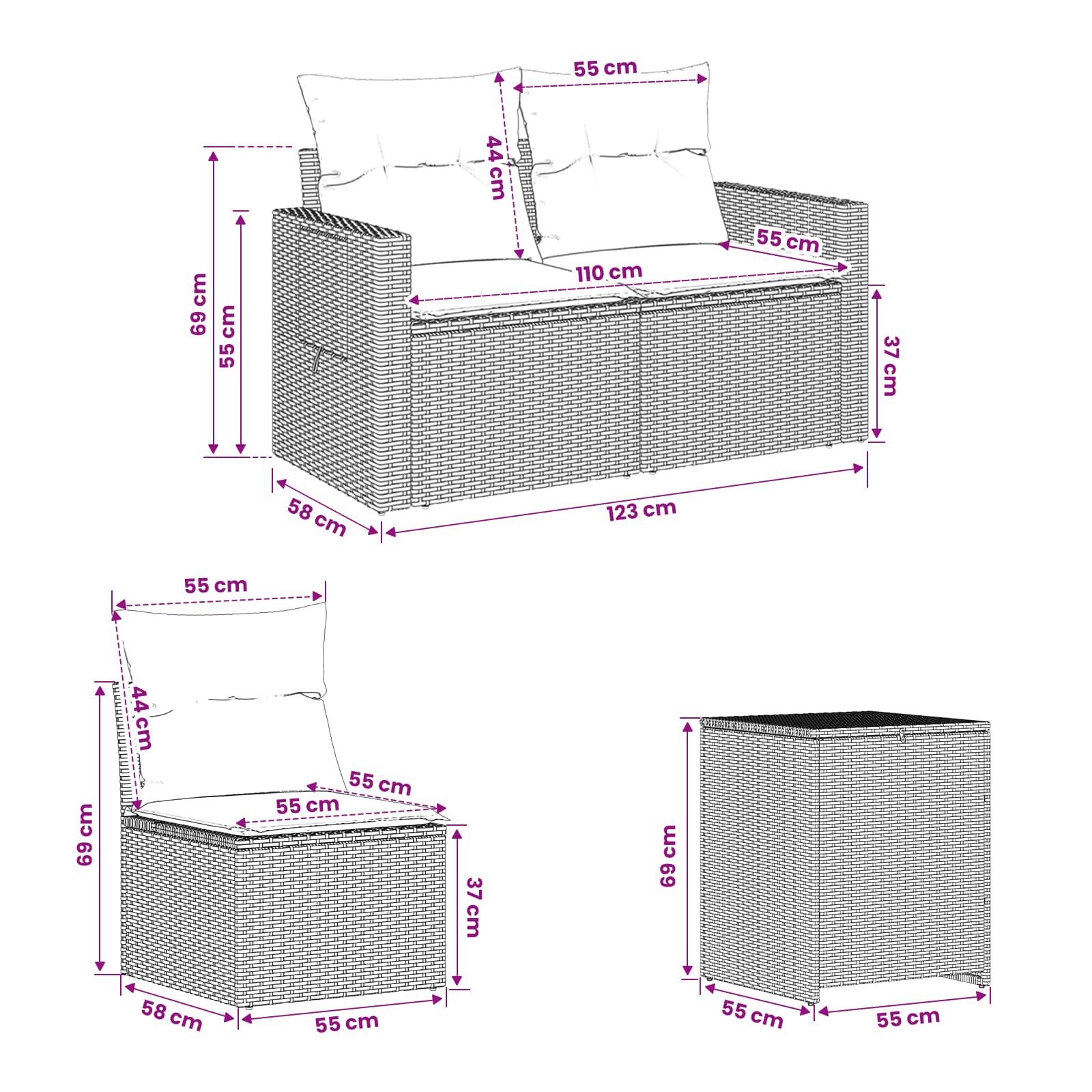 Bankstel 7 pcs Grijs en Marineblauw Poly Rattan en Staal is nu te koop bij PeponiXL, paradijselijk wonen!