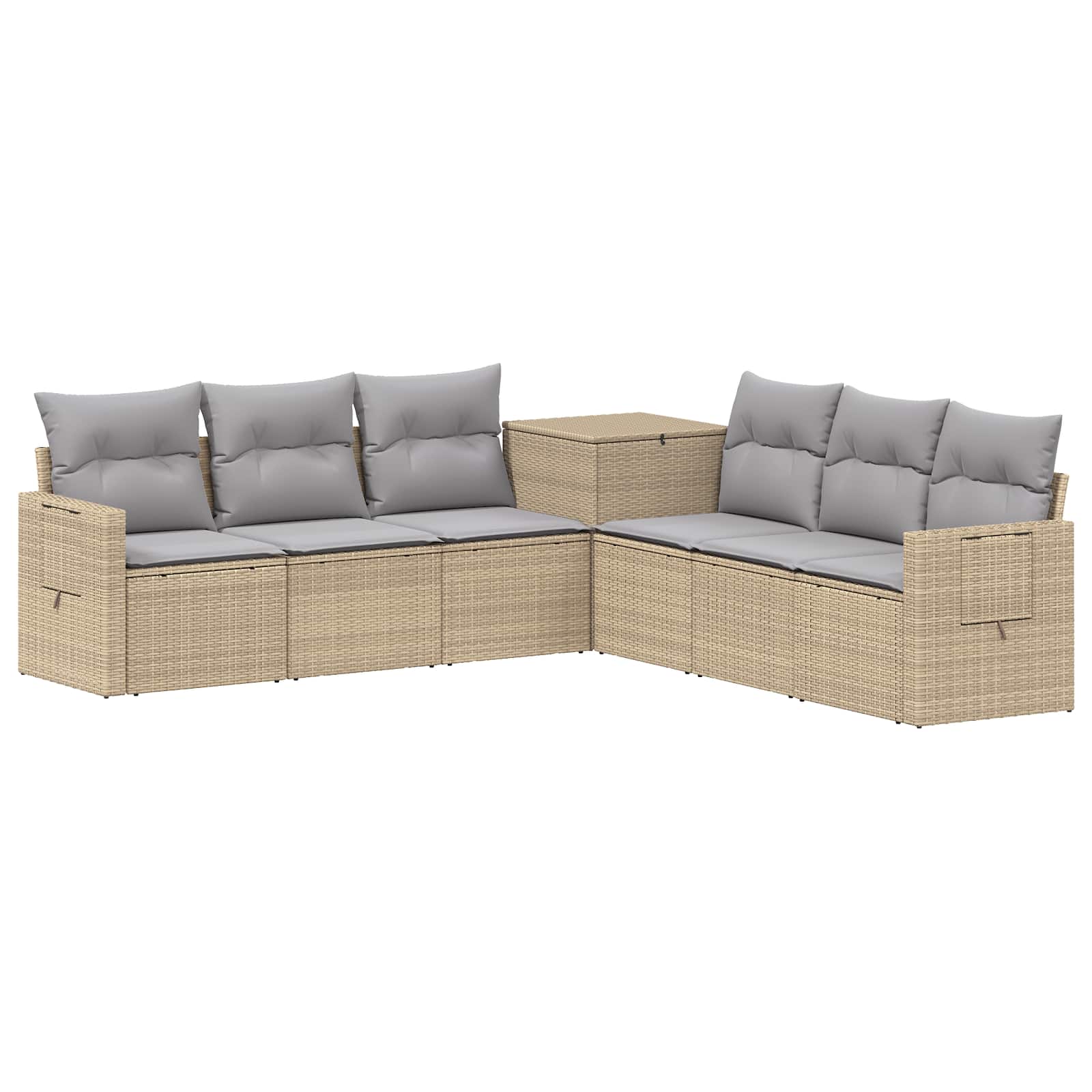 Bankstel 7 pcs Beige en Licht Grijs Poly Rattan en Staal is nu te koop bij PeponiXL, paradijselijk wonen!