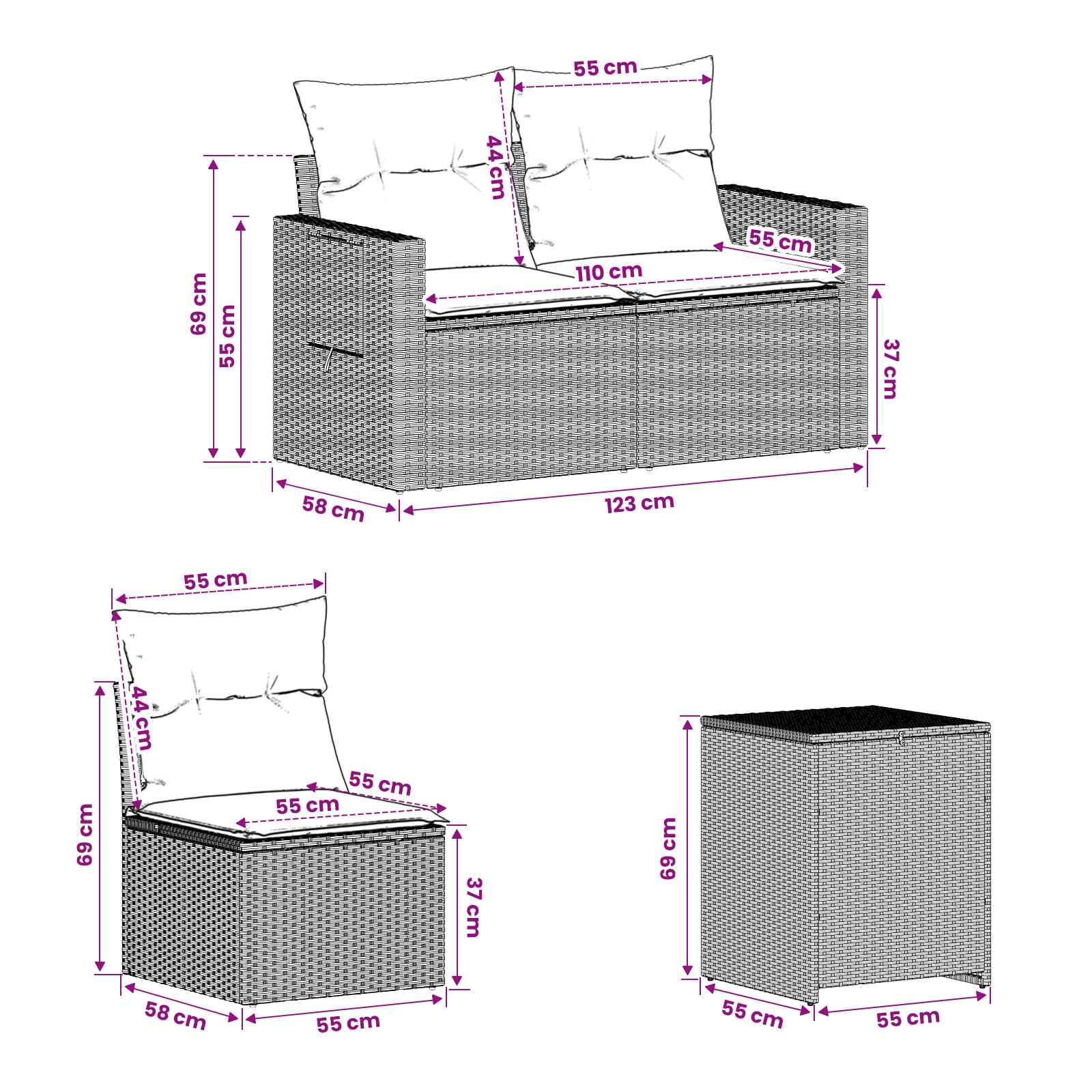 Bankstel 7 pcs Licht Grijs en Donker Grijs Poly Rattan en Staal is nu te koop bij PeponiXL, paradijselijk wonen!