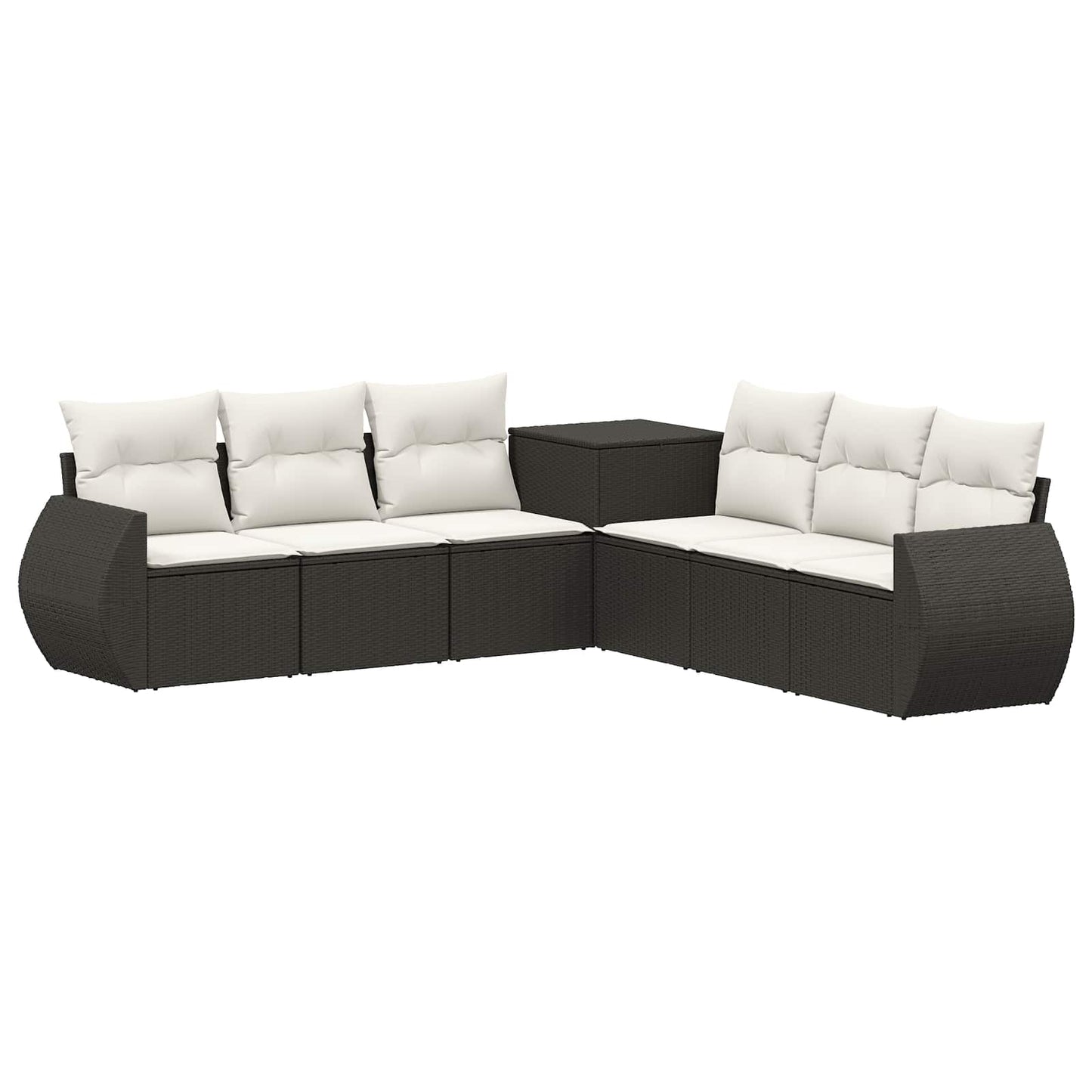 Bankstel 7 pcs Zwart en Cream Wit Poly Rattan en Staal is nu te koop bij PeponiXL, paradijselijk wonen!