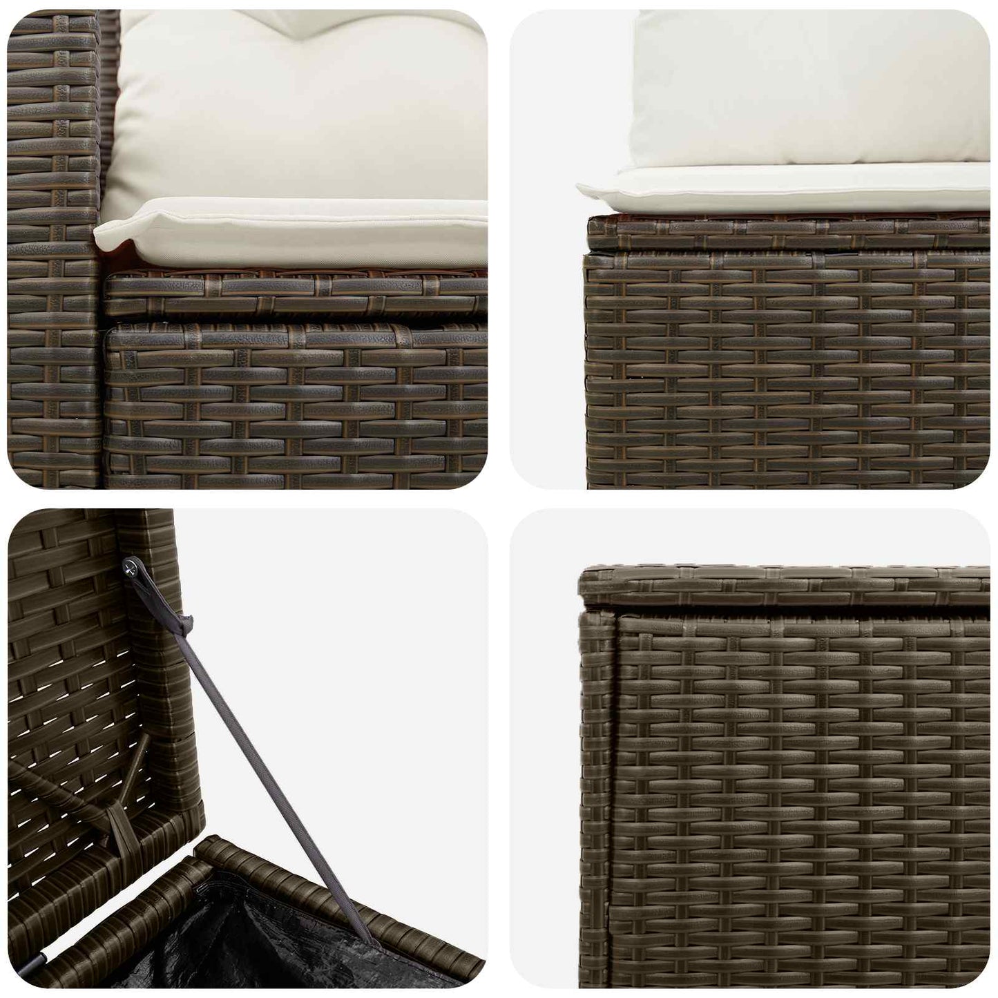 Bankstel 7 pcs Bruin en Crème Wit Poly Rattan en Staal is nu te koop bij PeponiXL, paradijselijk wonen!