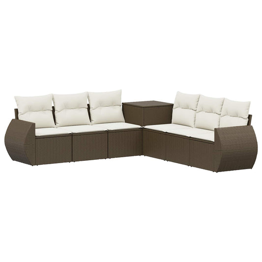 Bankstel 7 pcs Bruin en Crème Wit Poly Rattan en Staal is nu te koop bij PeponiXL, paradijselijk wonen!