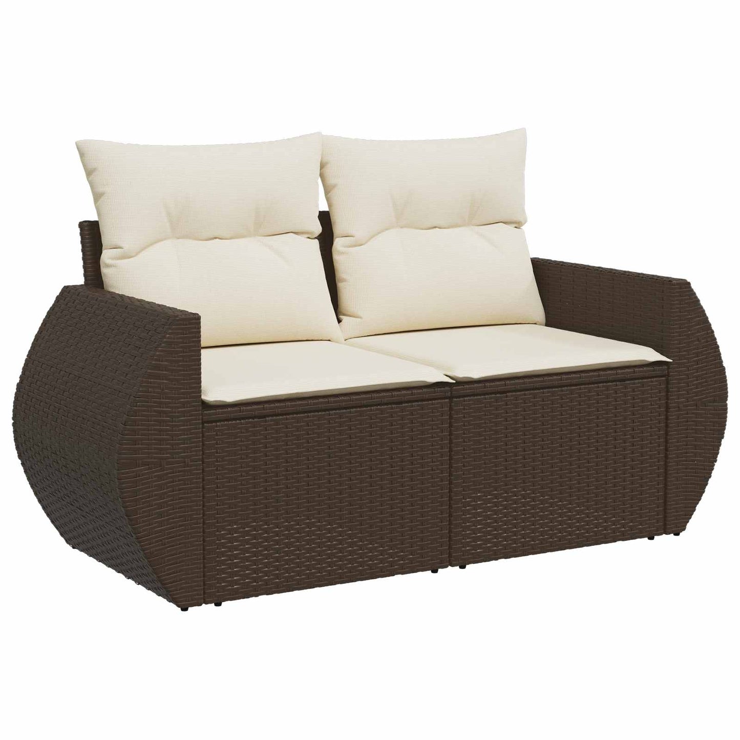 Bankstel 7 pcs Bruin en Crème Wit Poly Rattan en Staal is nu te koop bij PeponiXL, paradijselijk wonen!