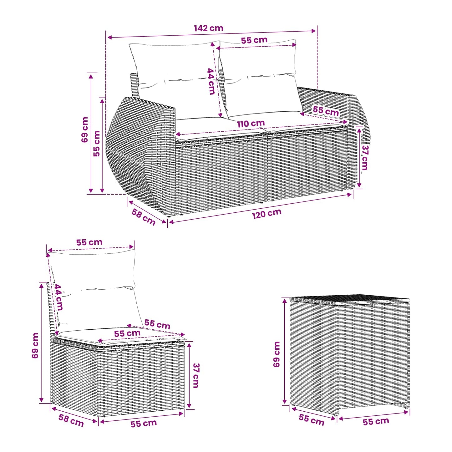 Bankstel 7 pcs Bruin en Crème Wit Poly Rattan en Staal is nu te koop bij PeponiXL, paradijselijk wonen!