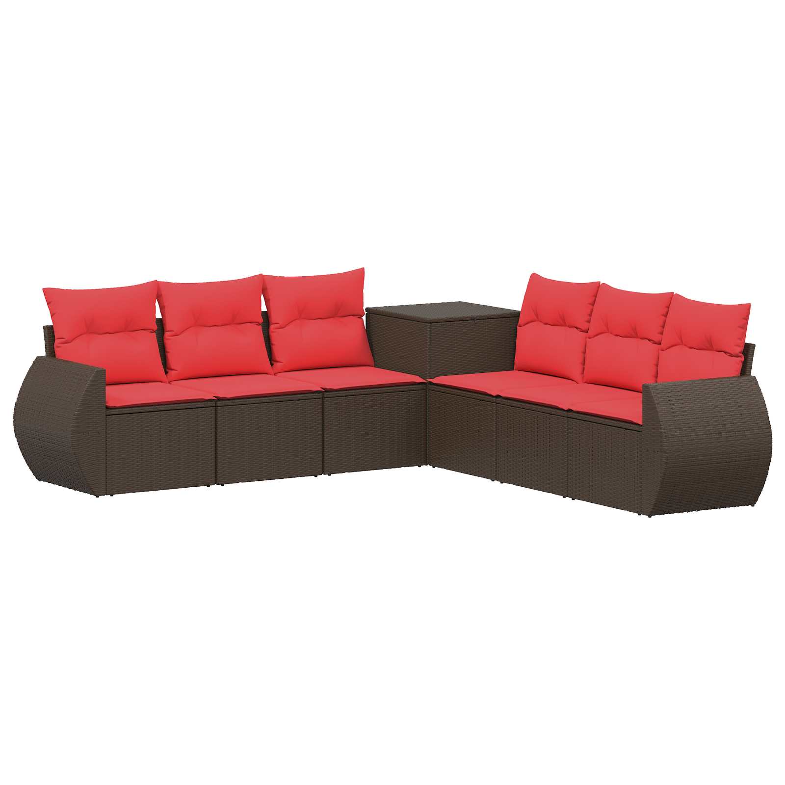 Bankstel 7 pcs Bruin en Rood Poly Rattan en Staal is nu te koop bij PeponiXL, paradijselijk wonen!