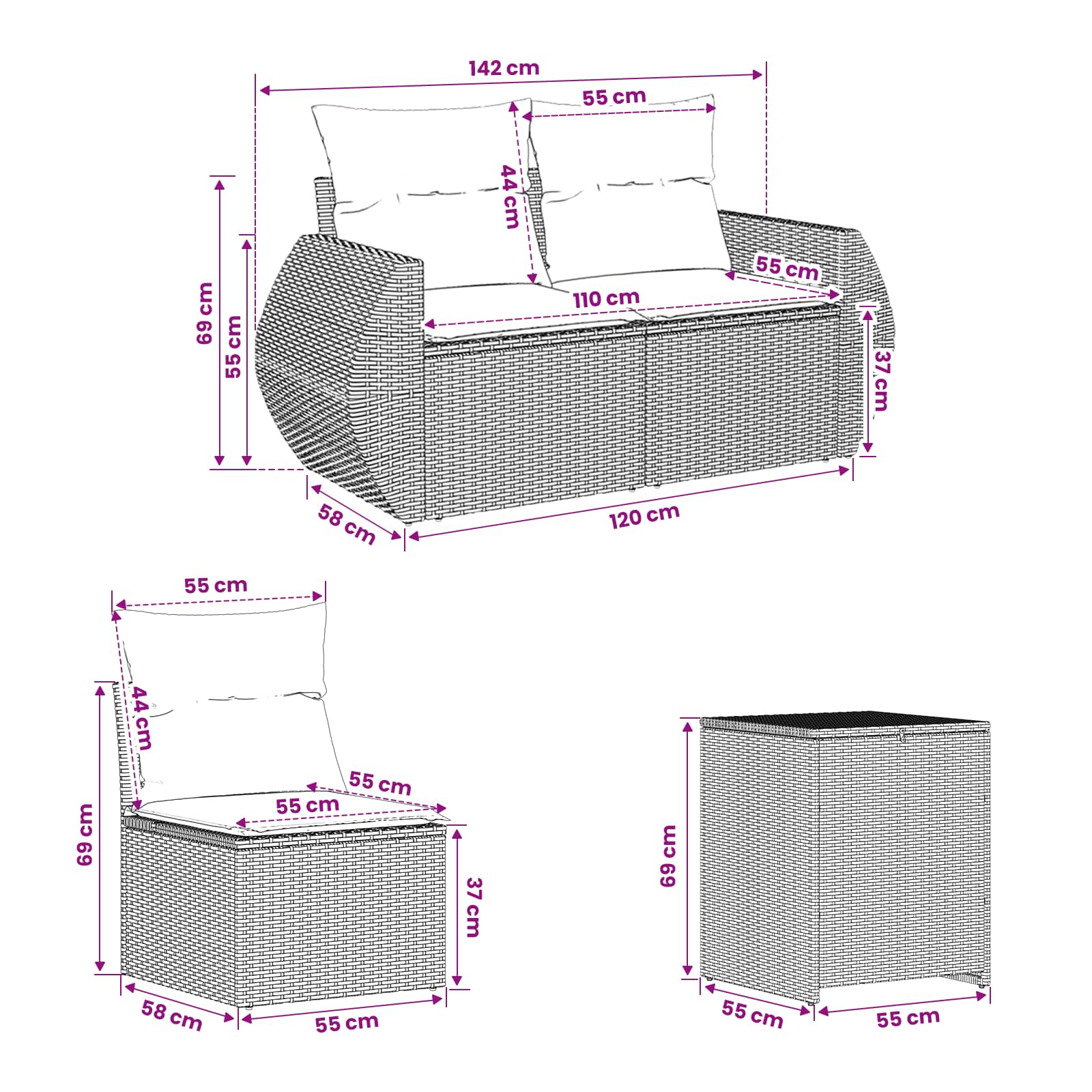 Bankstel 7 pcs Grijs en Donkergrijs Poly Rattan en Staal is nu te koop bij PeponiXL, paradijselijk wonen!