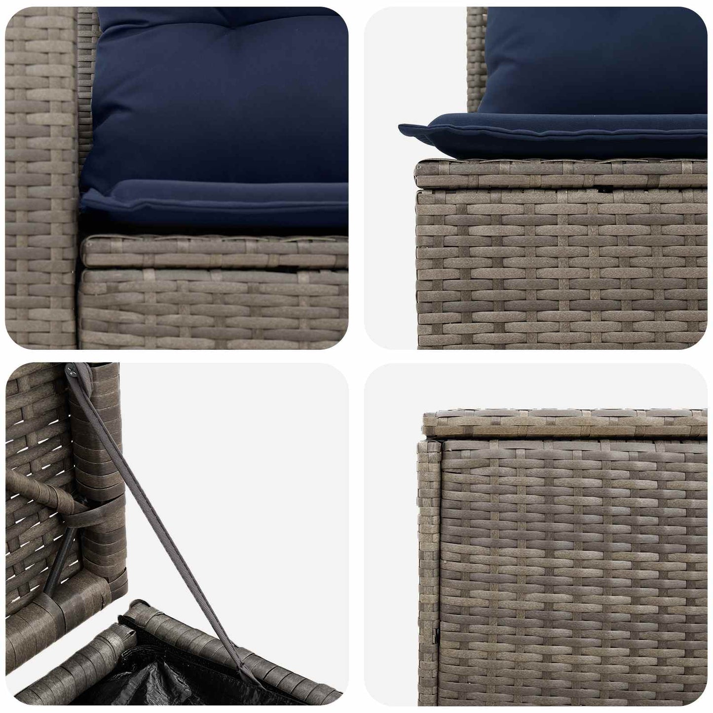 Bankstel 7 pcs Grijs en Marineblauw Poly Rattan en Staal is nu te koop bij PeponiXL, paradijselijk wonen!