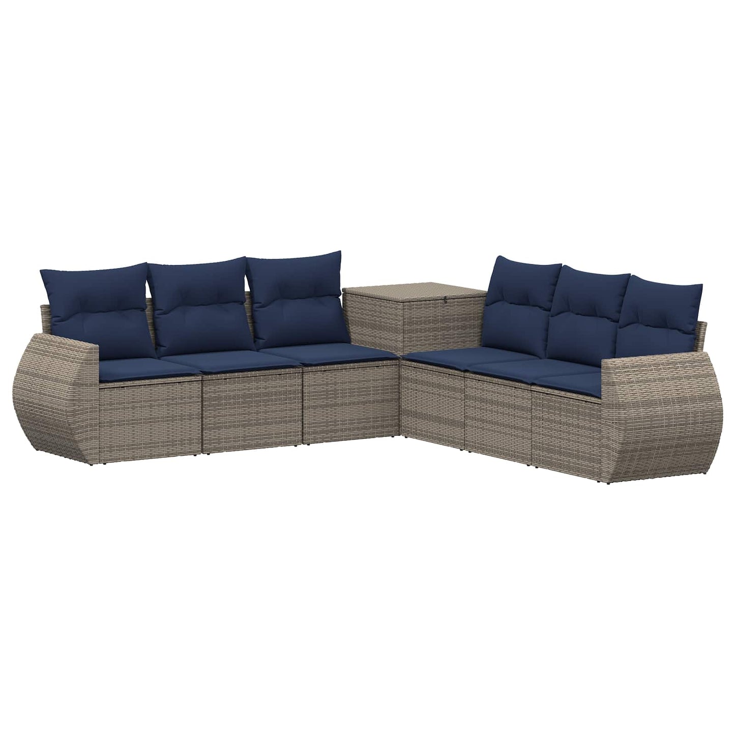 Bankstel 7 pcs Grijs en Marineblauw Poly Rattan en Staal is nu te koop bij PeponiXL, paradijselijk wonen!