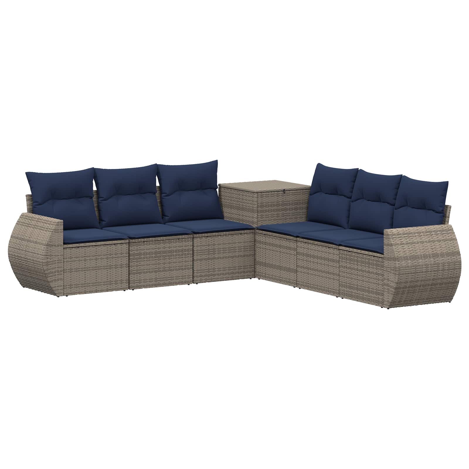 Bankstel 7 pcs Grijs en Marineblauw Poly Rattan en Staal is nu te koop bij PeponiXL, paradijselijk wonen!