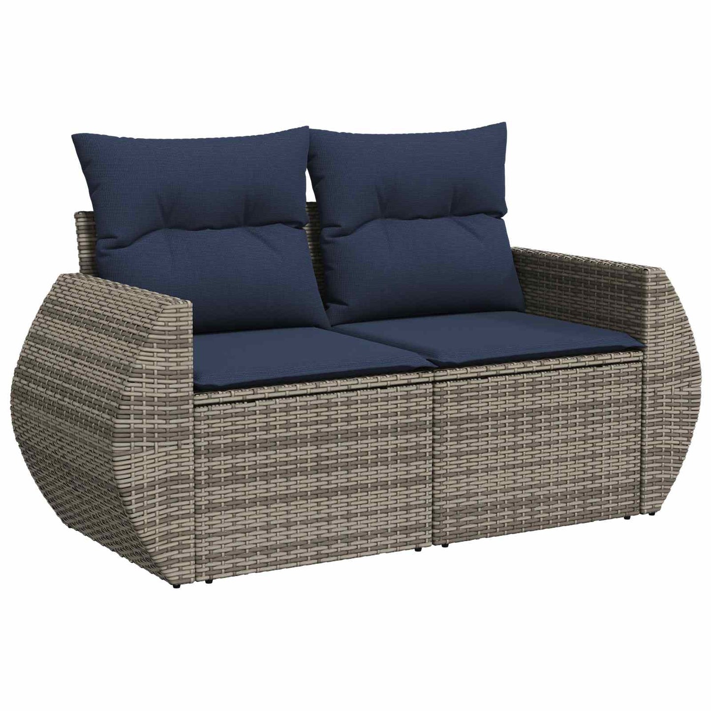 Bankstel 7 pcs Grijs en Marineblauw Poly Rattan en Staal is nu te koop bij PeponiXL, paradijselijk wonen!