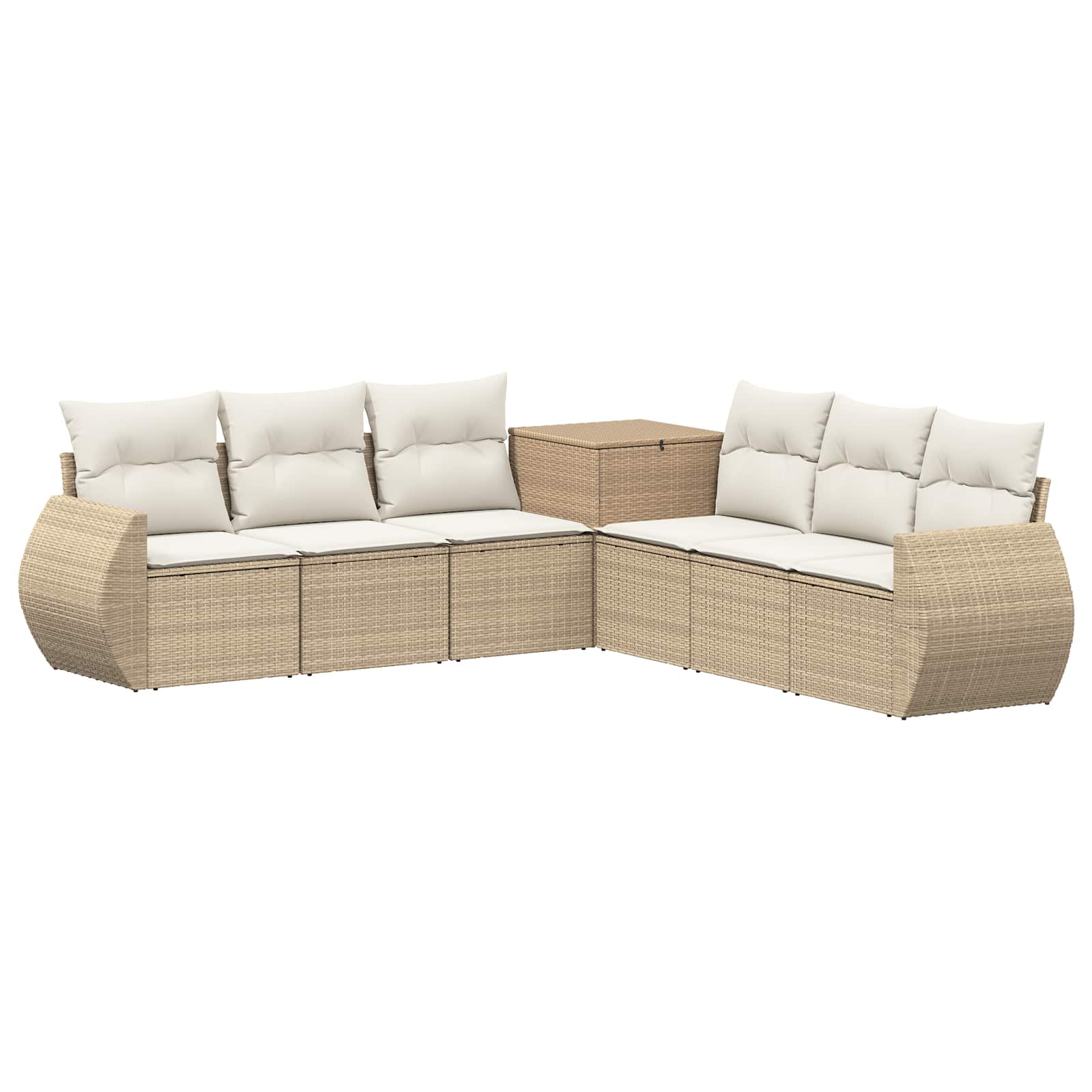 Bankstel 7 pcs Beige en Crème Wit Poly Rattan en Staal is nu te koop bij PeponiXL, paradijselijk wonen!