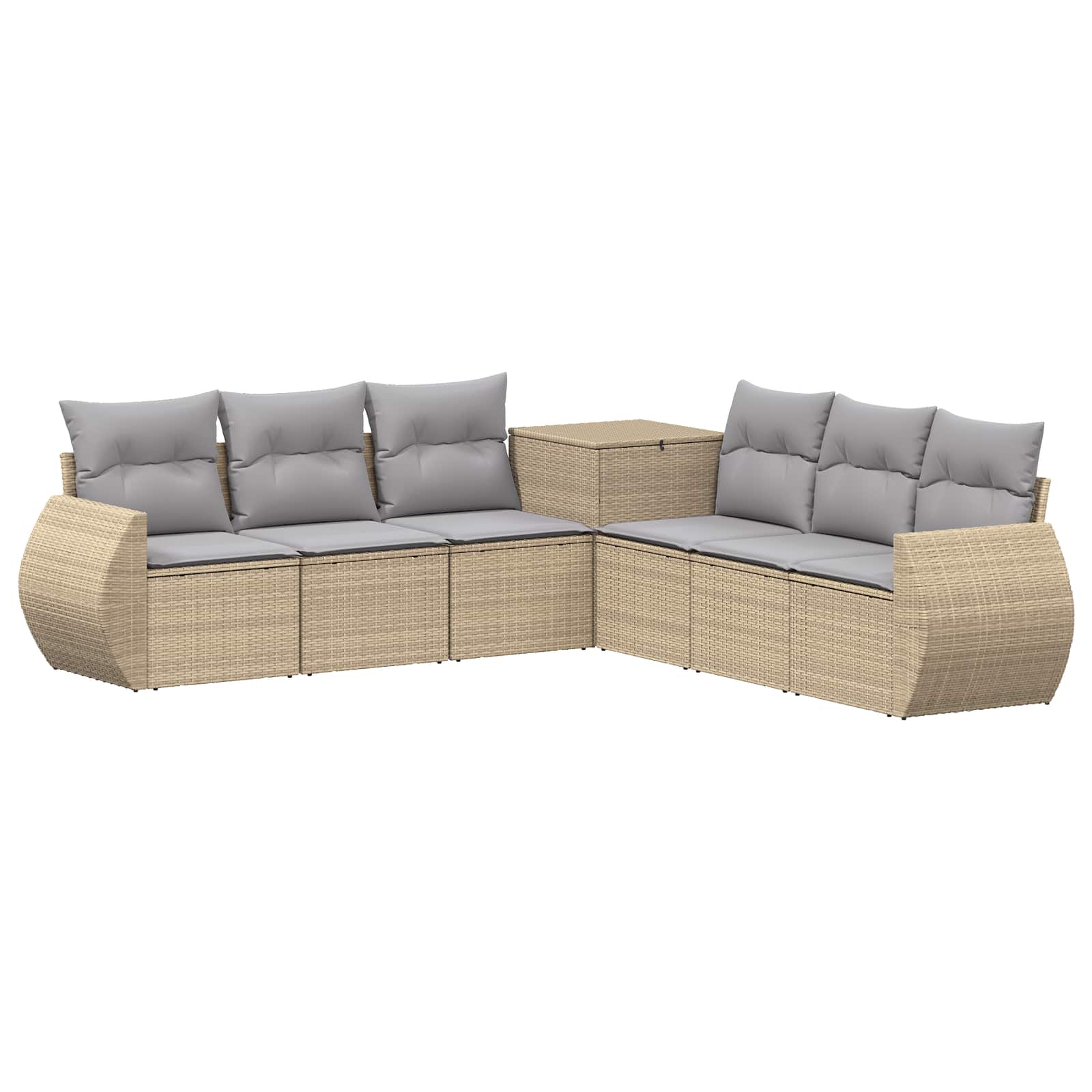 Bankstel 7 pcs Beige en Licht Grijs Poly Rattan en Staal is nu te koop bij PeponiXL, paradijselijk wonen!