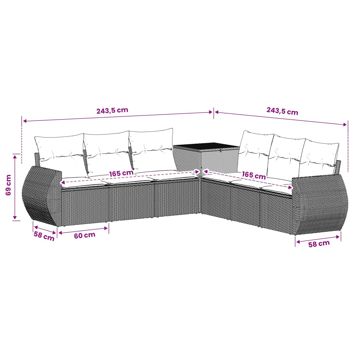 Bankstel 7 pcs Licht Grijs en Donker Grijs Poly Rattan en Staal is nu te koop bij PeponiXL, paradijselijk wonen!