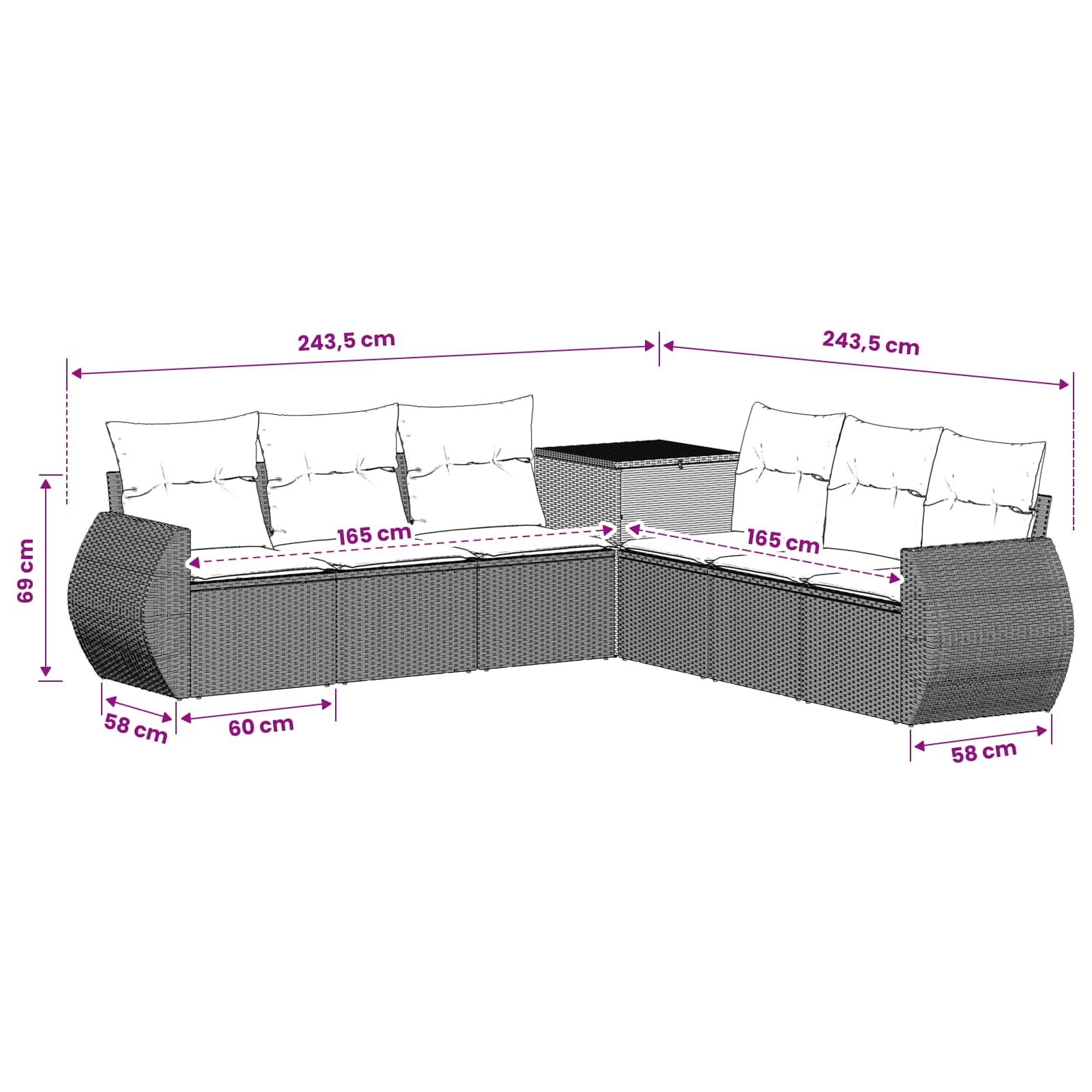 Bankstel 7 pcs Licht Grijs en Donker Grijs Poly Rattan en Staal is nu te koop bij PeponiXL, paradijselijk wonen!