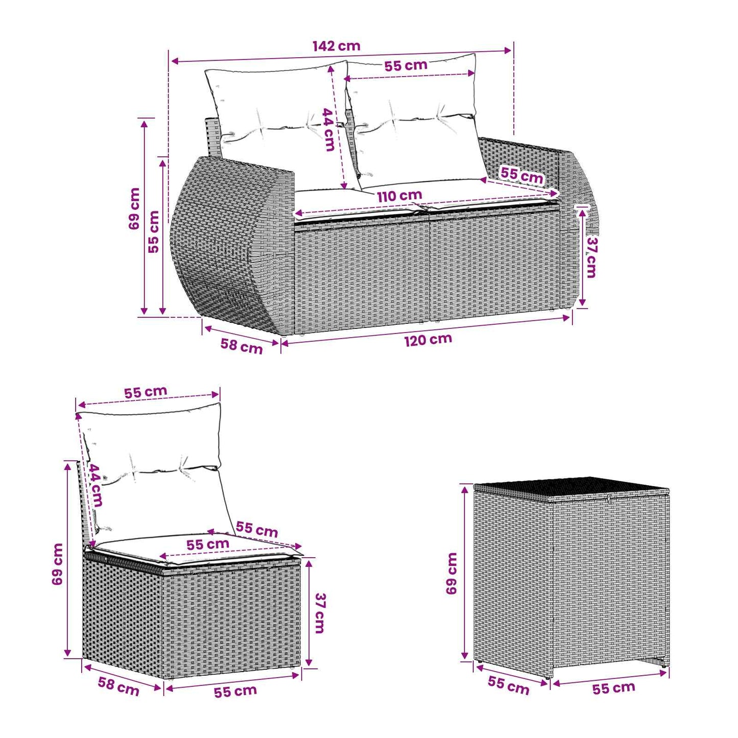 Bankstel 7 pcs Licht Grijs en Donker Grijs Poly Rattan en Staal is nu te koop bij PeponiXL, paradijselijk wonen!
