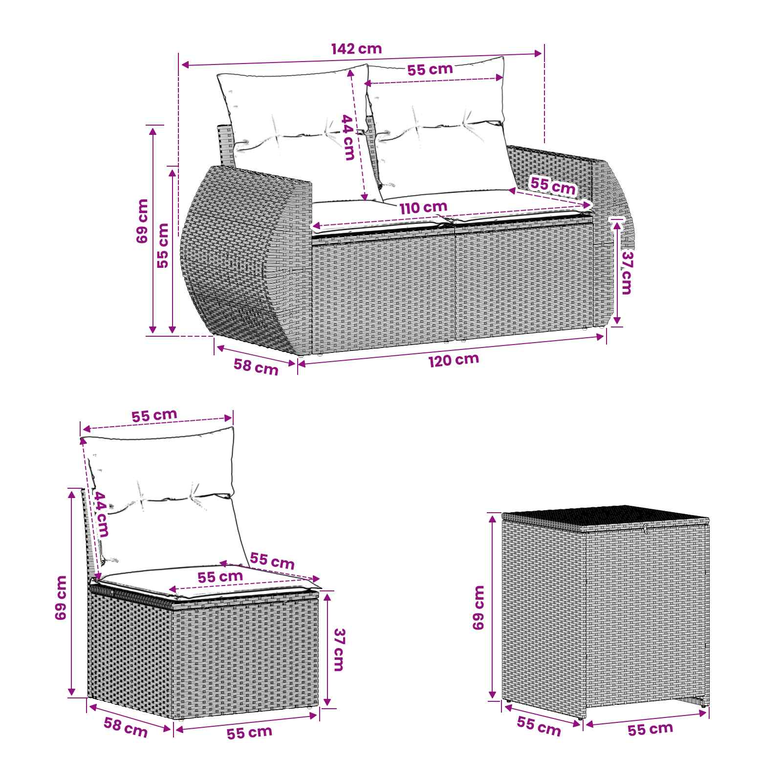 Bankstel 7 pcs Licht Grijs en Donker Grijs Poly Rattan en Staal is nu te koop bij PeponiXL, paradijselijk wonen!