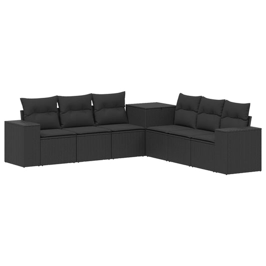 Bankstel 7 pcs Zwart Poly Rattan en Staal is nu te koop bij PeponiXL, paradijselijk wonen!
