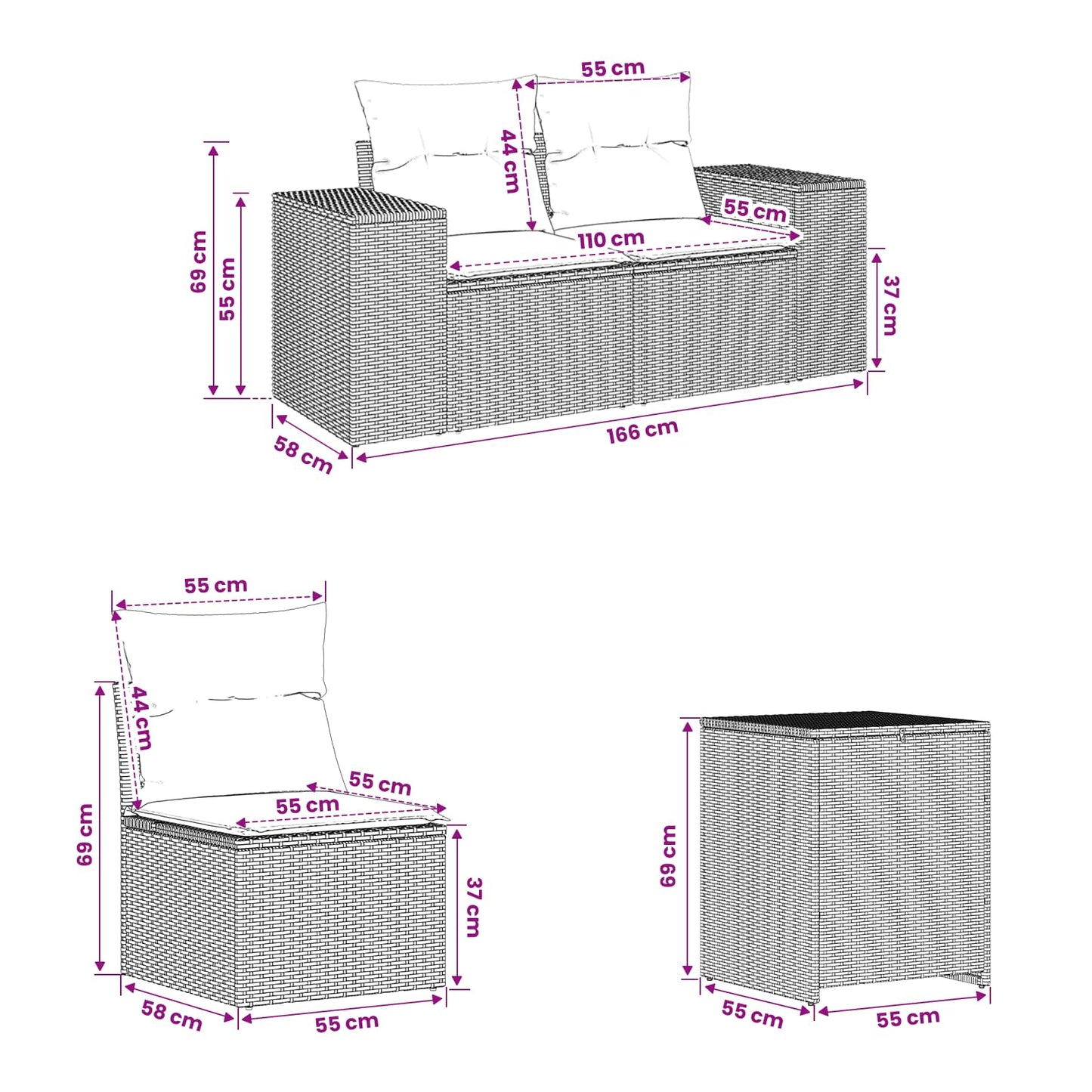 Bankstel 7 pcs Zwart Poly Rattan en Staal is nu te koop bij PeponiXL, paradijselijk wonen!