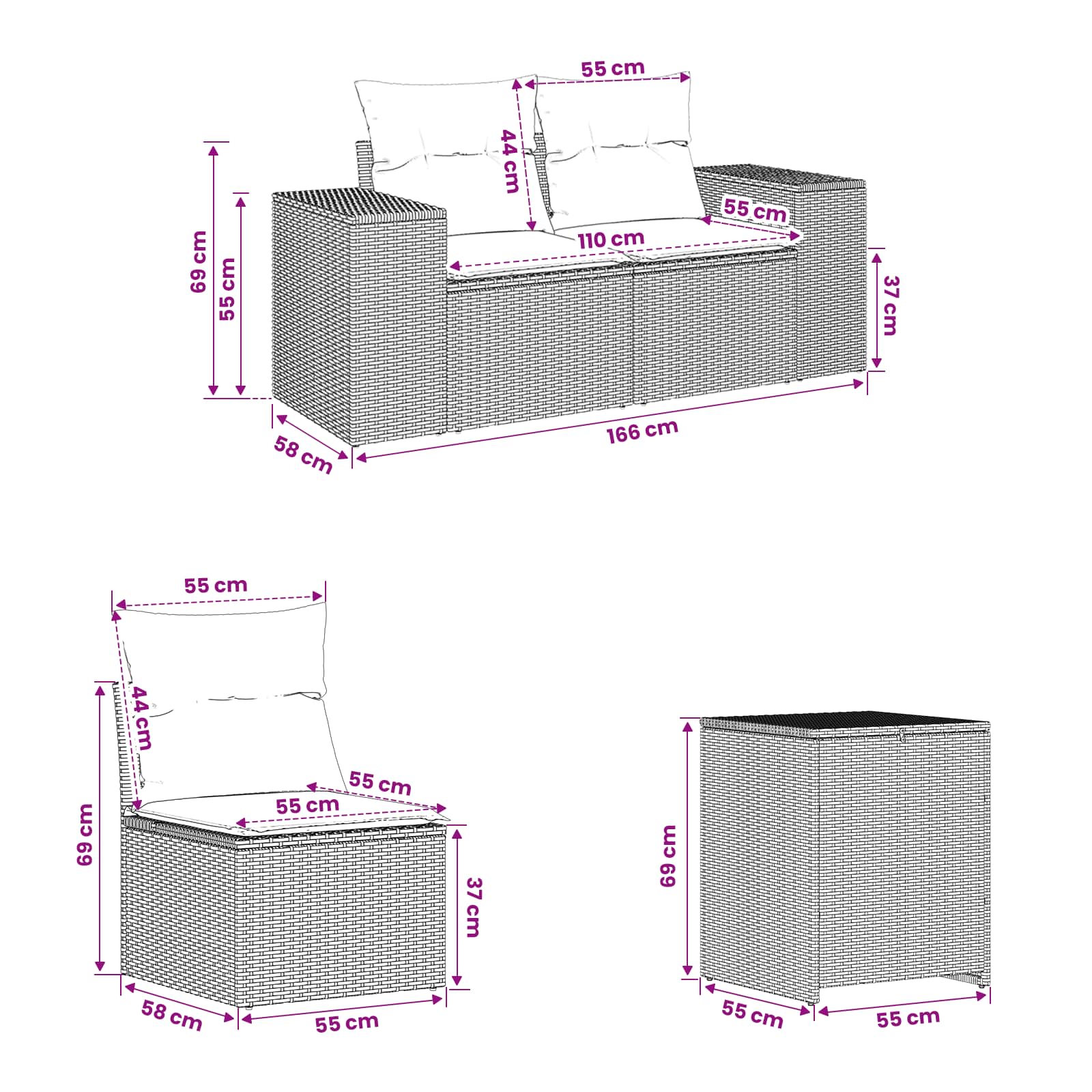Bankstel 7 pcs Zwart Poly Rattan en Staal is nu te koop bij PeponiXL, paradijselijk wonen!