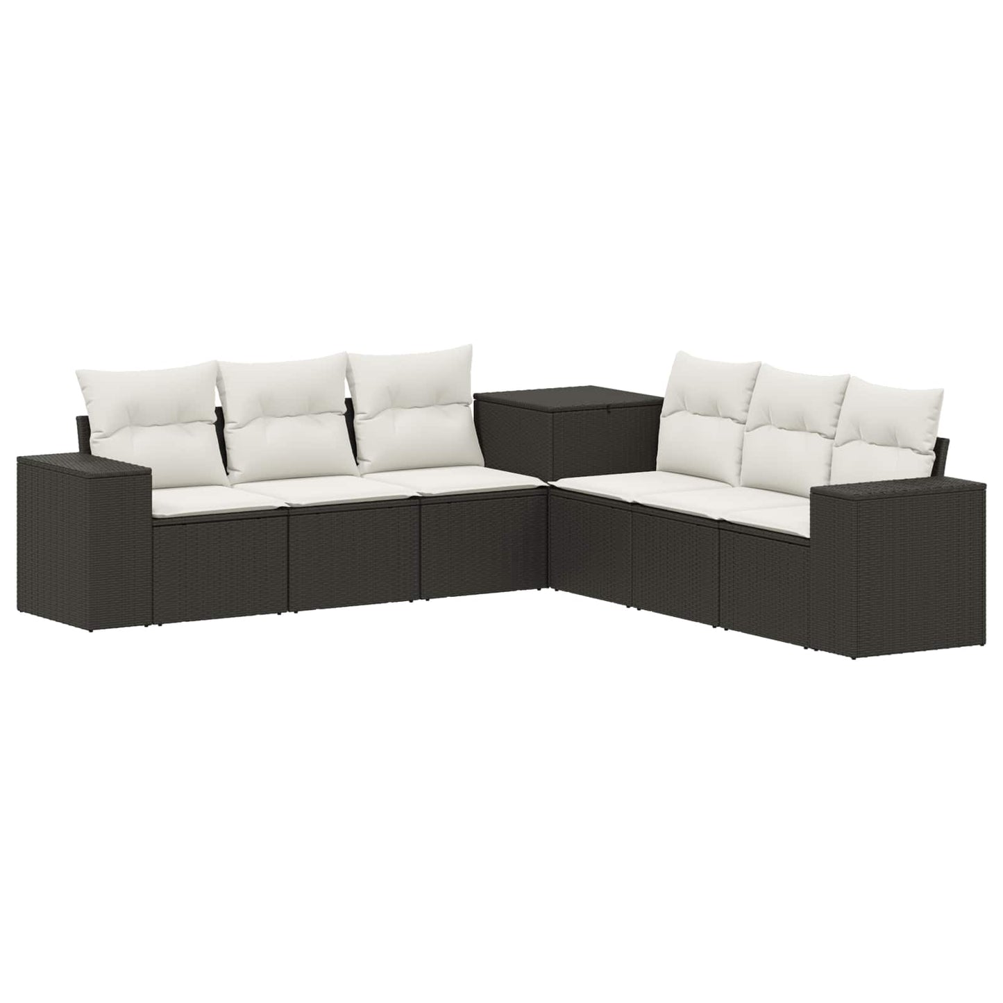 Bankstel 7 pcs Zwart en Cream Wit Poly Rattan en Staal is nu te koop bij PeponiXL, paradijselijk wonen!
