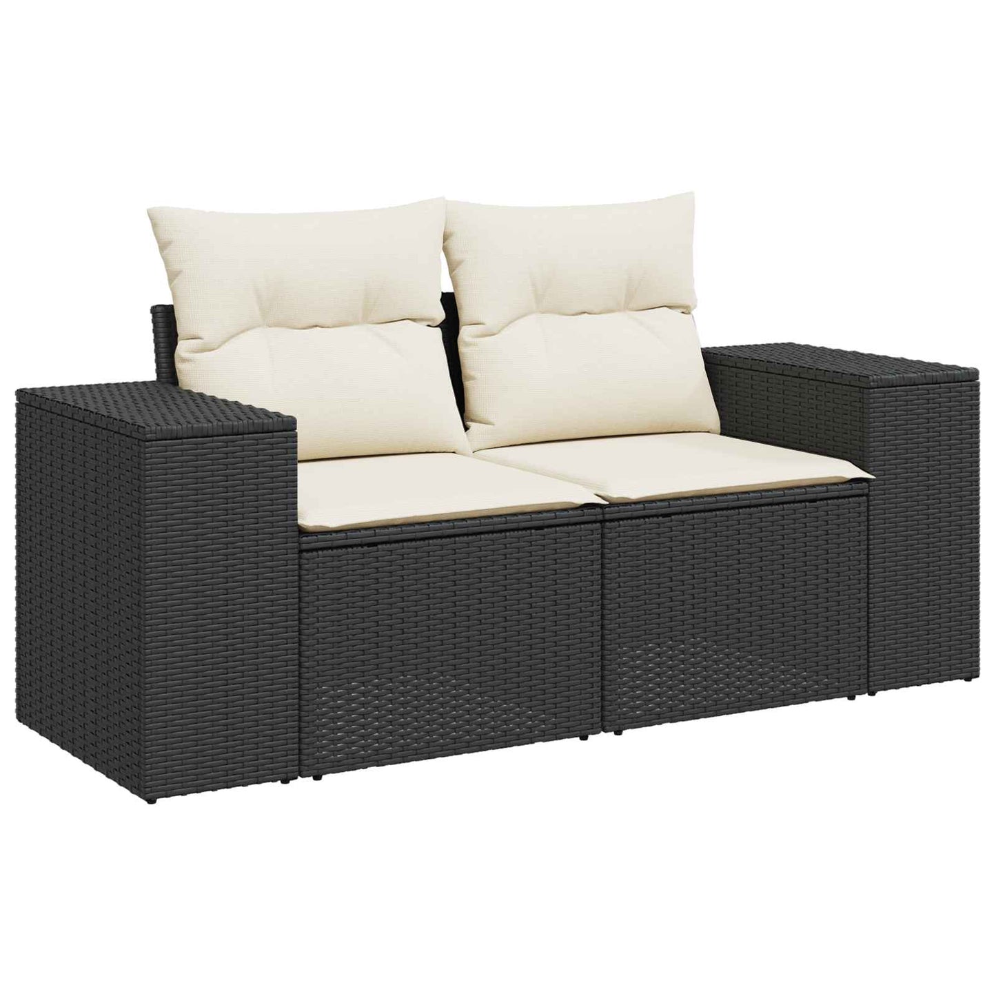 Bankstel 7 pcs Zwart en Cream Wit Poly Rattan en Staal is nu te koop bij PeponiXL, paradijselijk wonen!