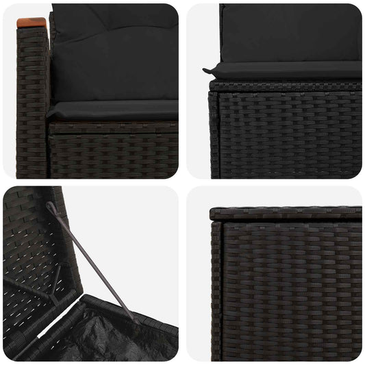 Bankstel 7 pcs Zwart Poly Rattan en Staal is nu te koop bij PeponiXL, paradijselijk wonen!