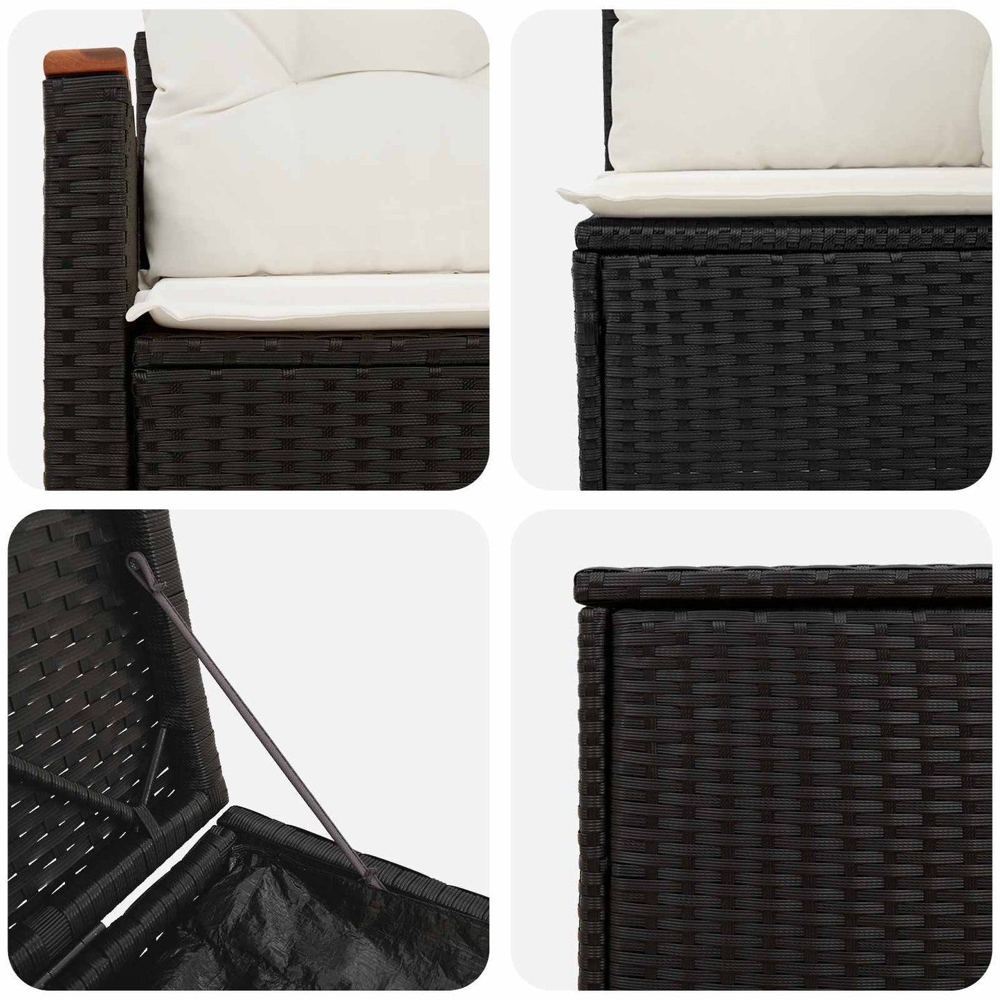 Bankstel 7 pcs Zwart en Cream Wit Poly Rattan en Staal is nu te koop bij PeponiXL, paradijselijk wonen!