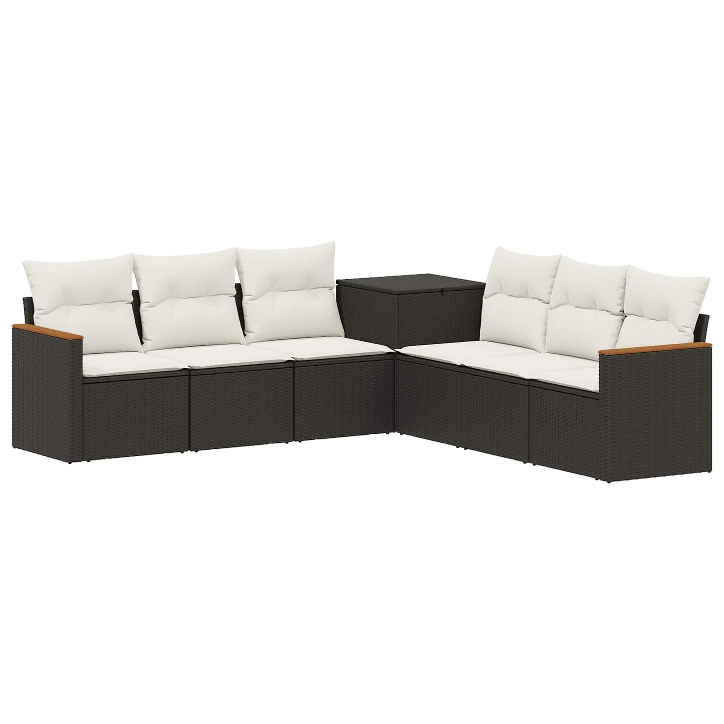 Bankstel 7 pcs Zwart en Cream Wit Poly Rattan en Staal is nu te koop bij PeponiXL, paradijselijk wonen!