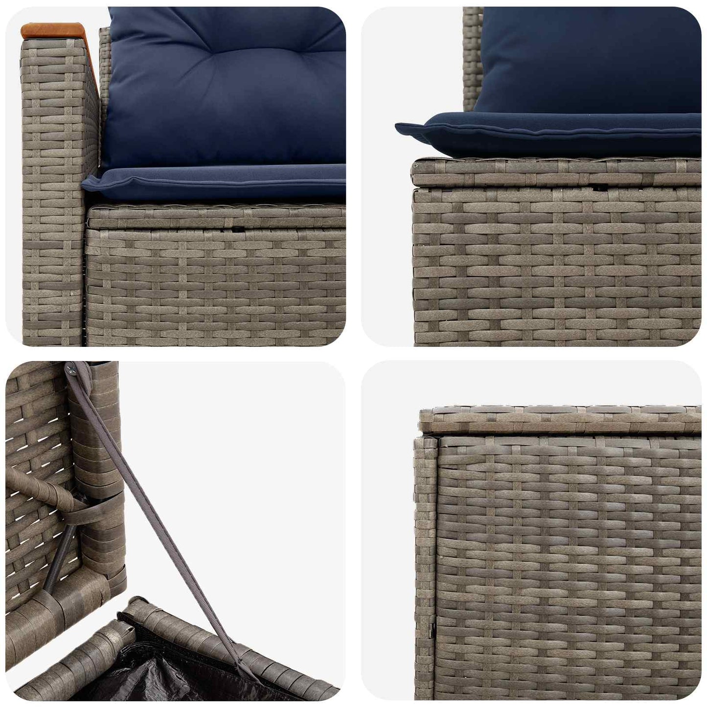 Bankstel 7 pcs Grijs en Marineblauw Poly Rattan en Staal is nu te koop bij PeponiXL, paradijselijk wonen!