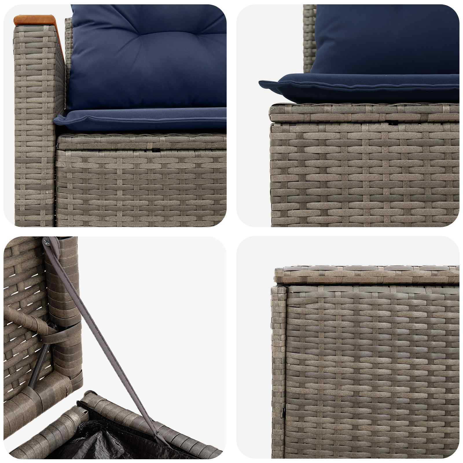Bankstel 7 pcs Grijs en Marineblauw Poly Rattan en Staal is nu te koop bij PeponiXL, paradijselijk wonen!