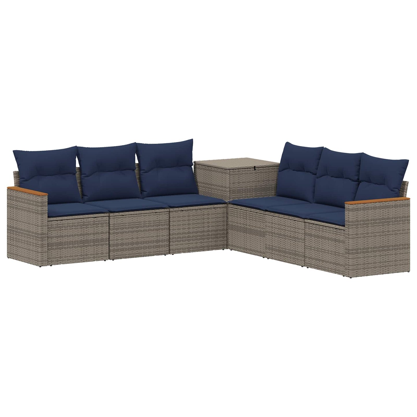 Bankstel 7 pcs Grijs en Marineblauw Poly Rattan en Staal is nu te koop bij PeponiXL, paradijselijk wonen!