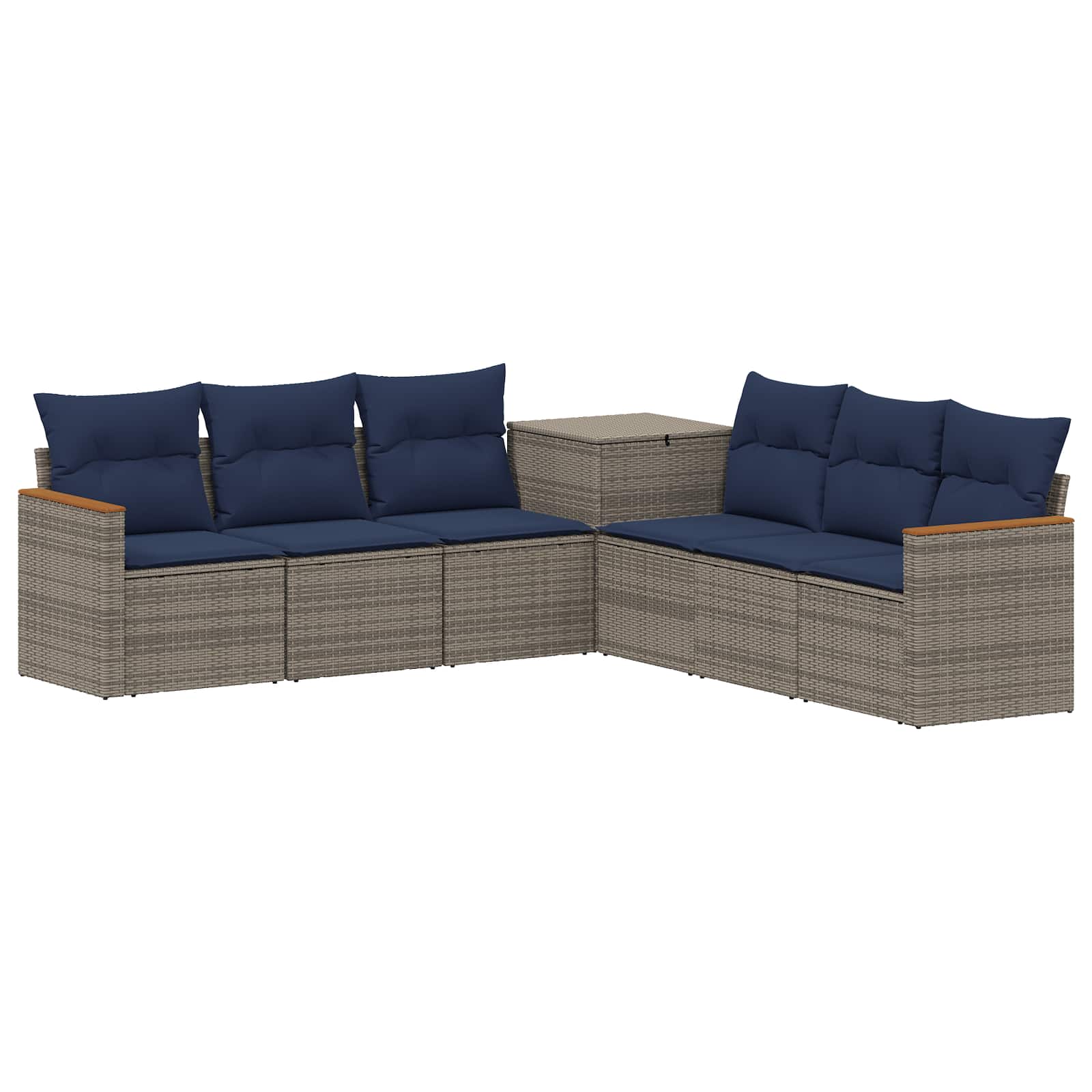 Bankstel 7 pcs Grijs en Marineblauw Poly Rattan en Staal is nu te koop bij PeponiXL, paradijselijk wonen!