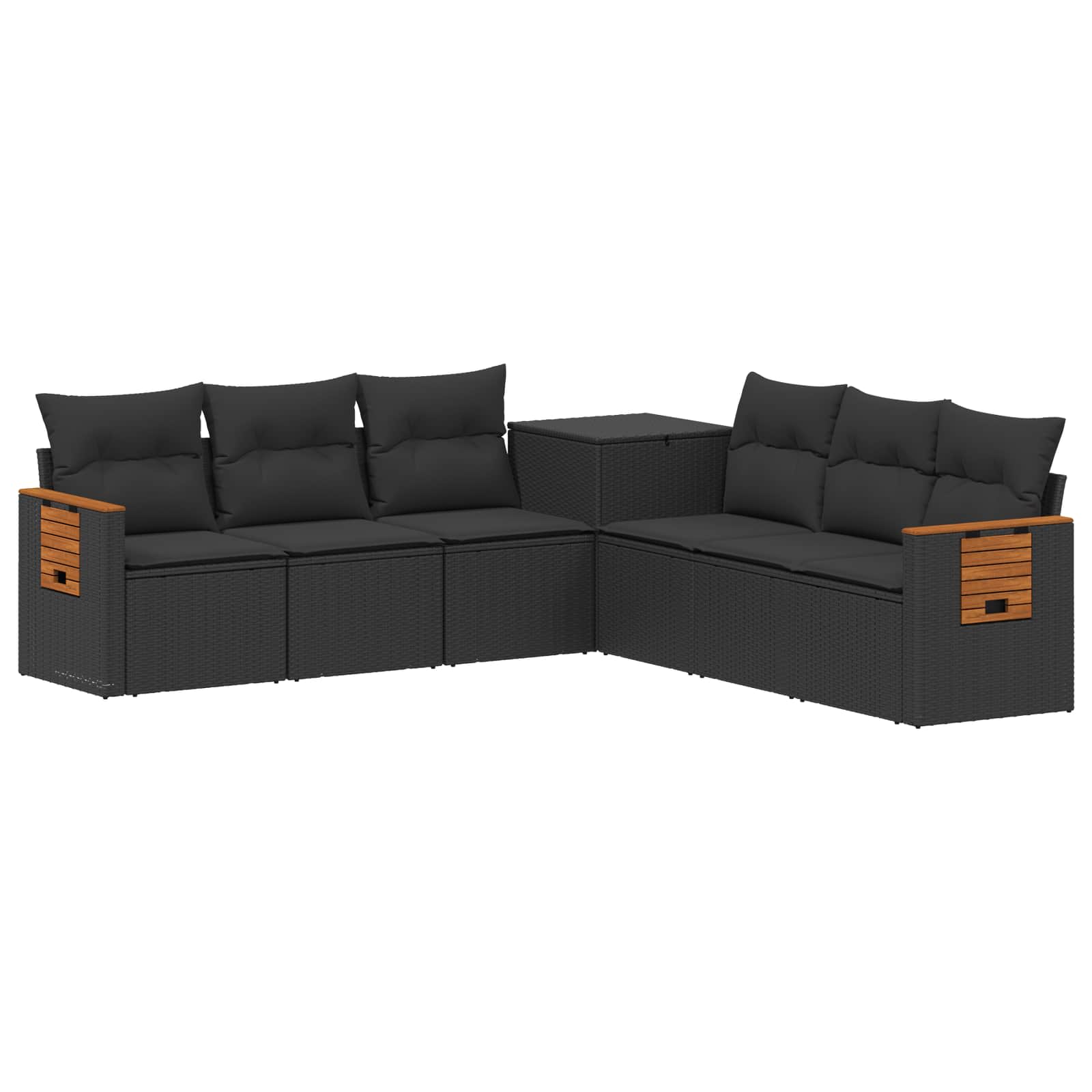Bankstel 7 pcs Zwart Poly Rattan en Staal is nu te koop bij PeponiXL, paradijselijk wonen!