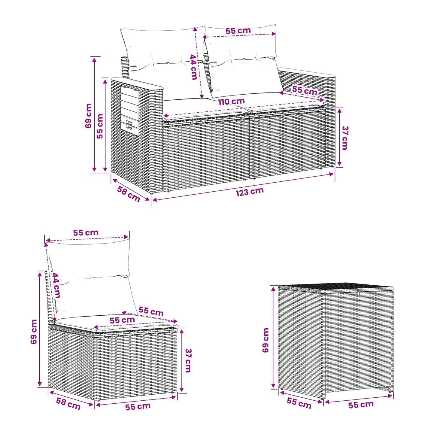 Bankstel 7 pcs Zwart Poly Rattan en Staal is nu te koop bij PeponiXL, paradijselijk wonen!